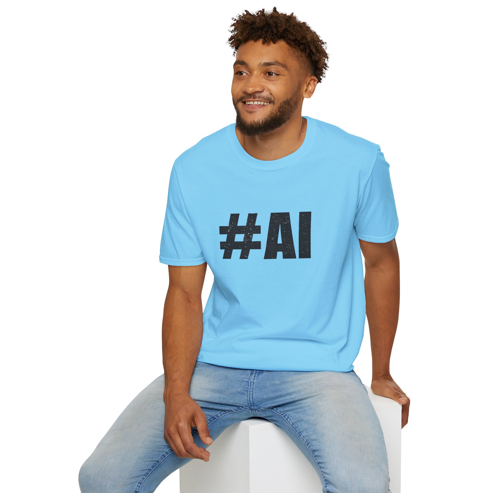 #AI Distressed Dark Minimalist Artificial Intelligence Graphic T-Shirt - Image 109
