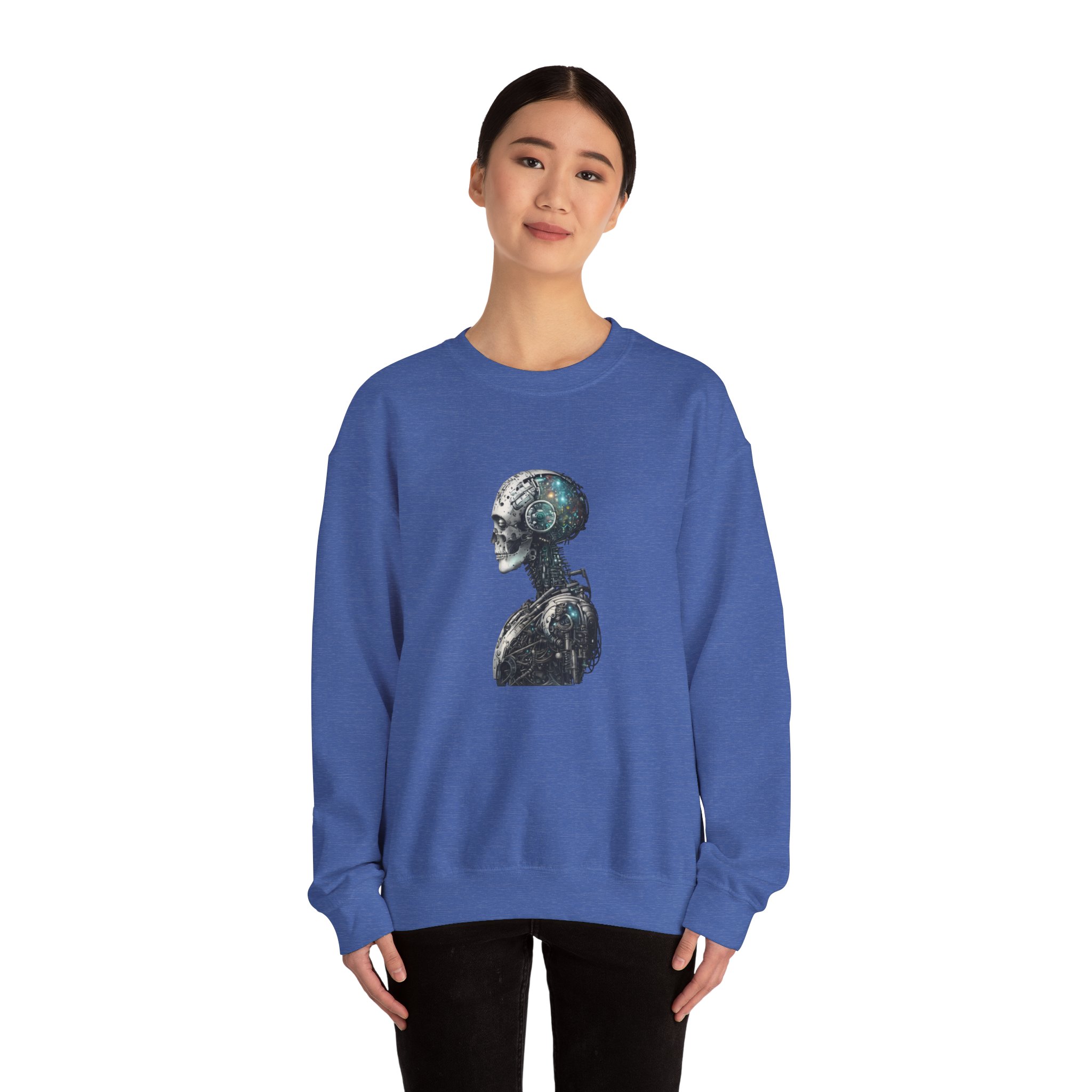 Cosmic Cyber Skull – Dark Cyberpunk Biomechanical Crewneck Sweatshirt - Image 85