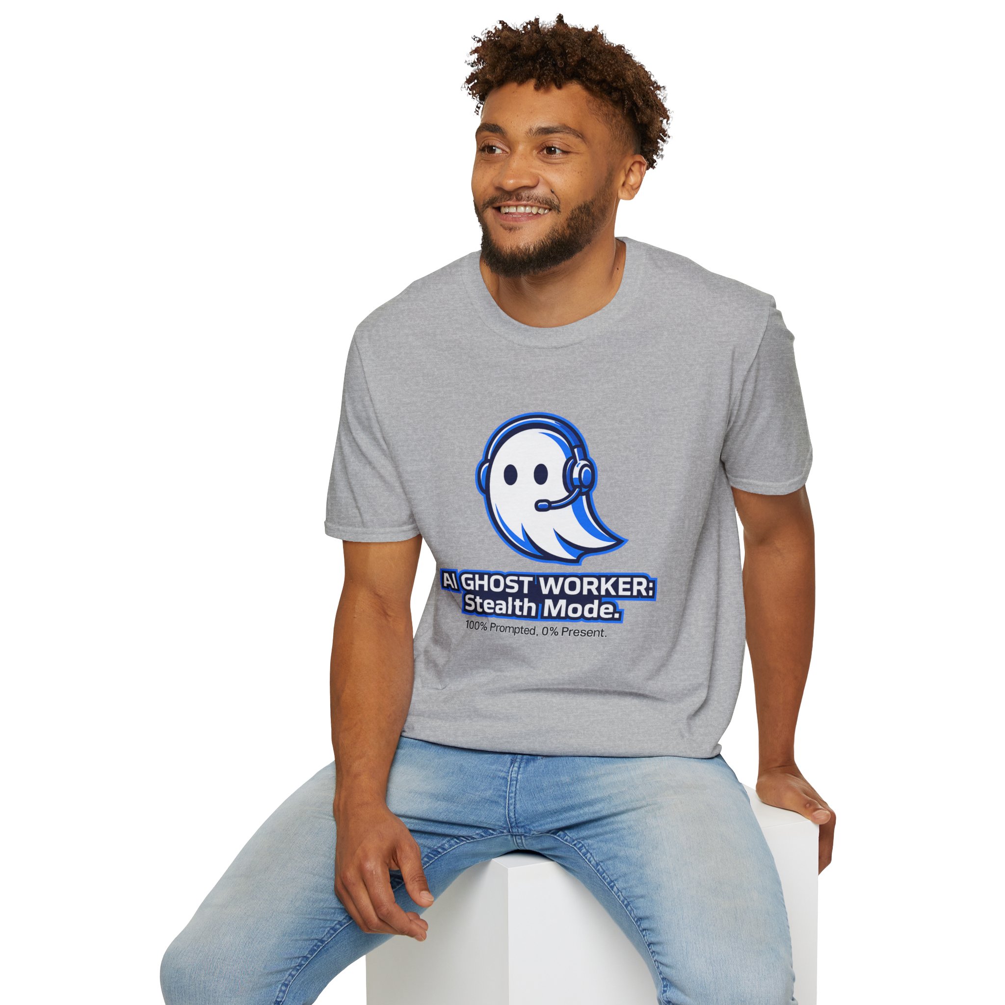 AI Ghost Worker Stealth Mode – 100% Prompted 0% Present Funny T-Shirt - Image 43