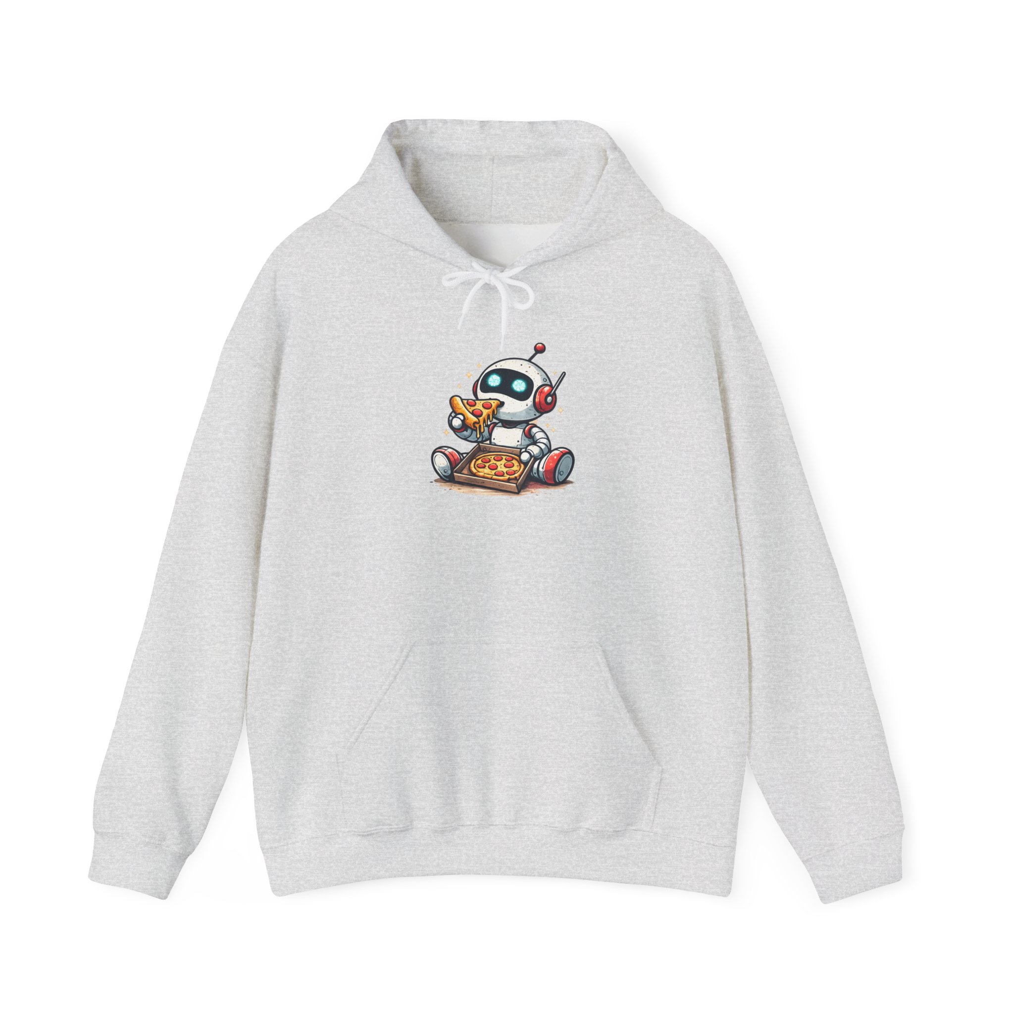 Robot Eating Pizza – Cute AI Tech Humor Graphic Pullover Hoodie - Image 37