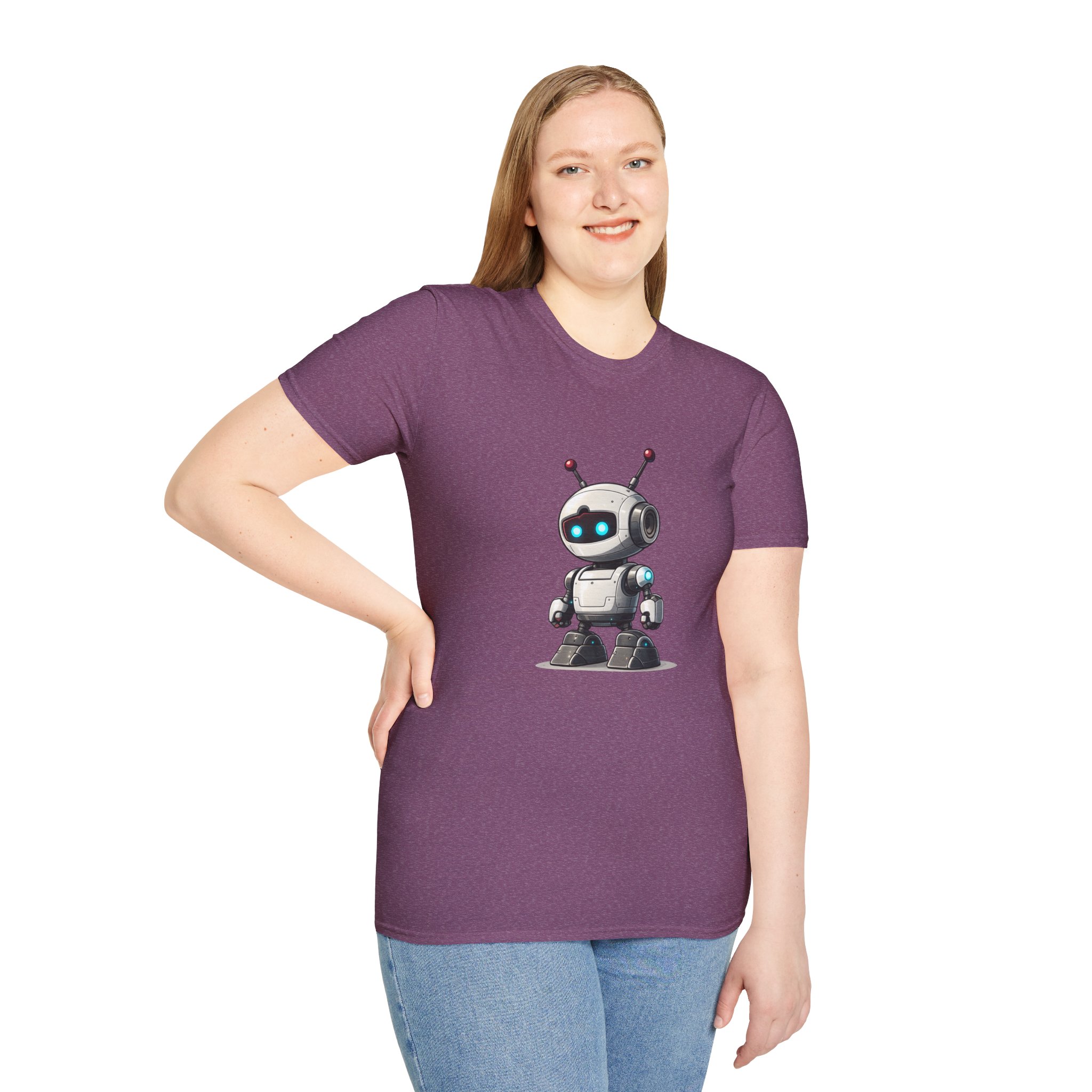 Cute Robot Glowing Eyes – Funny AI Tech Mascot Graphic T-Shirt - Image 148