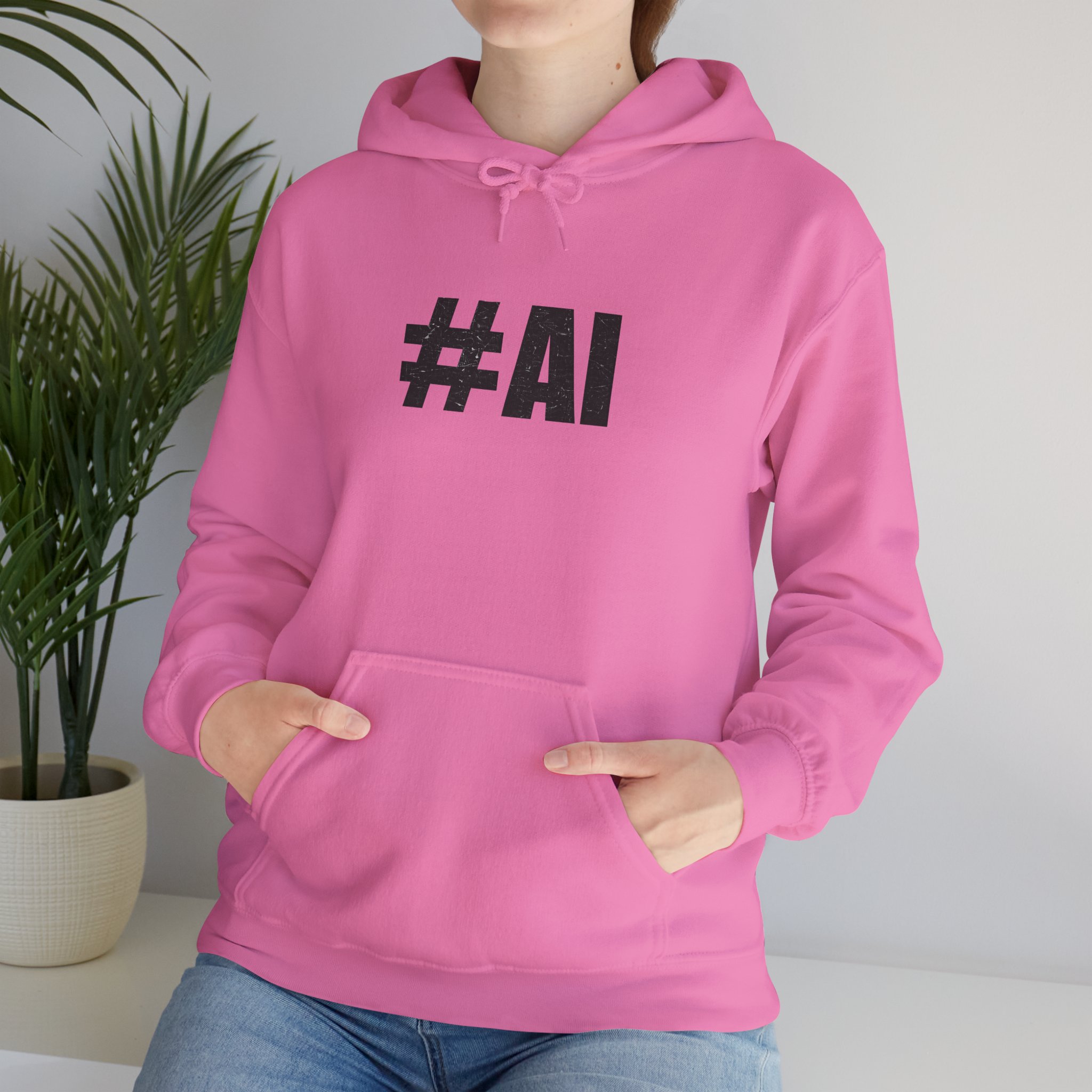 #AI Distressed Dark Minimalist Artificial Intelligence Pullover Hoodie - Image 119