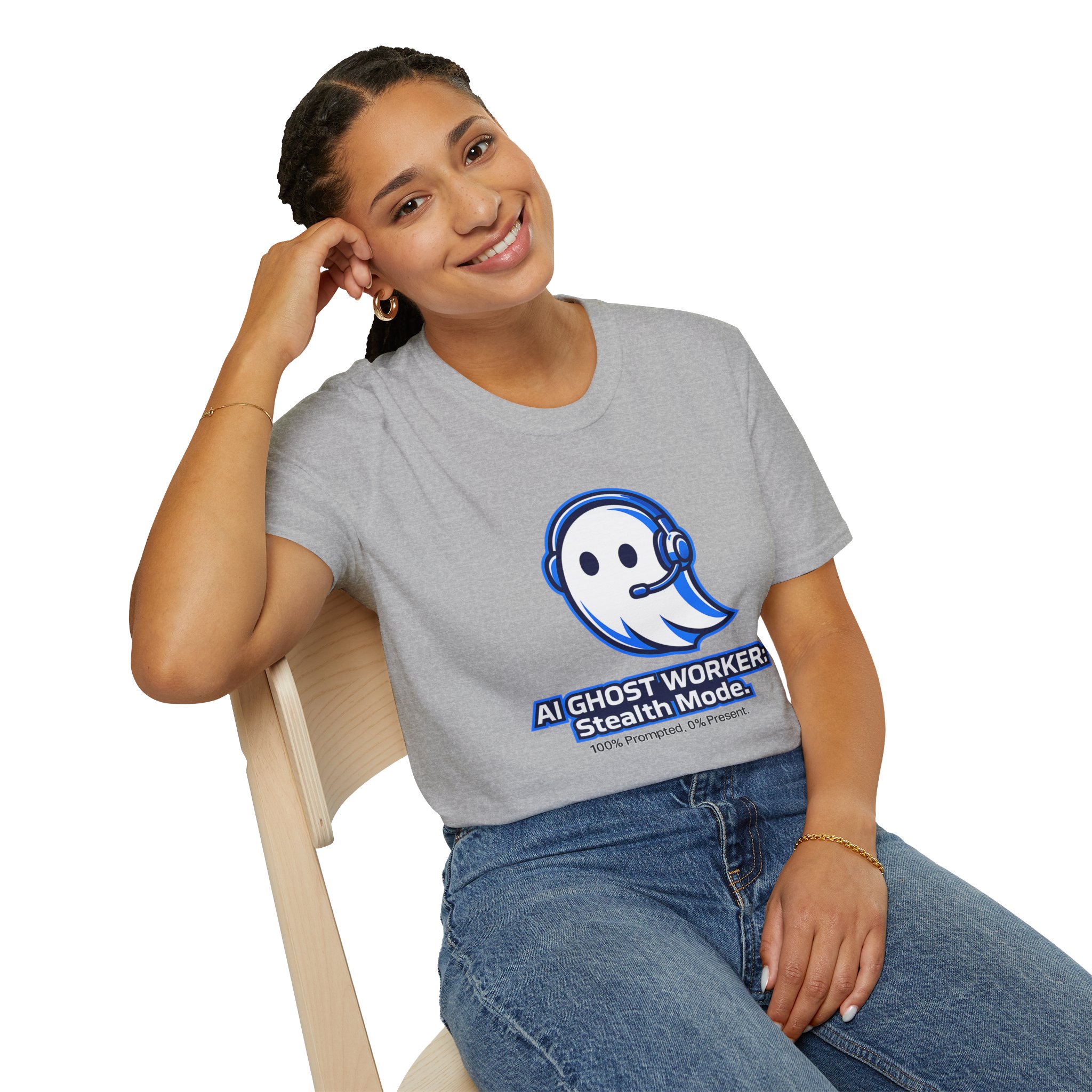 AI Ghost Worker Stealth Mode – 100% Prompted 0% Present Funny T-Shirt - Image 41