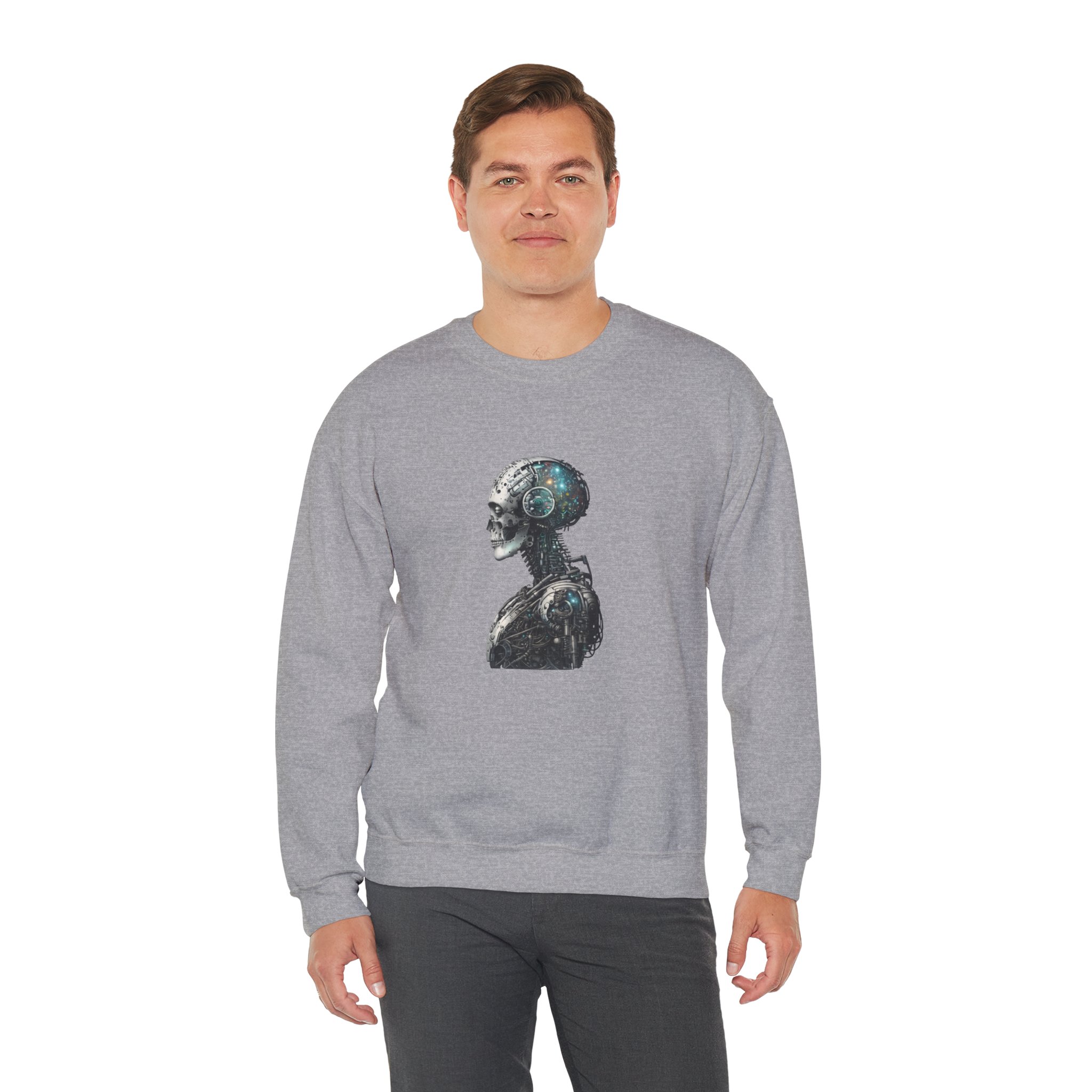 Cosmic Cyber Skull – Dark Cyberpunk Biomechanical Crewneck Sweatshirt - Image 42
