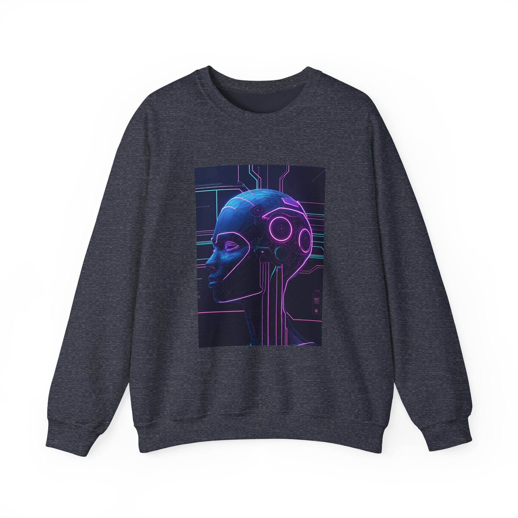 Cyberpunk AI Wireframe Neon Circuit Dark Sci-Fi Crewneck Sweatshirt - Image 36