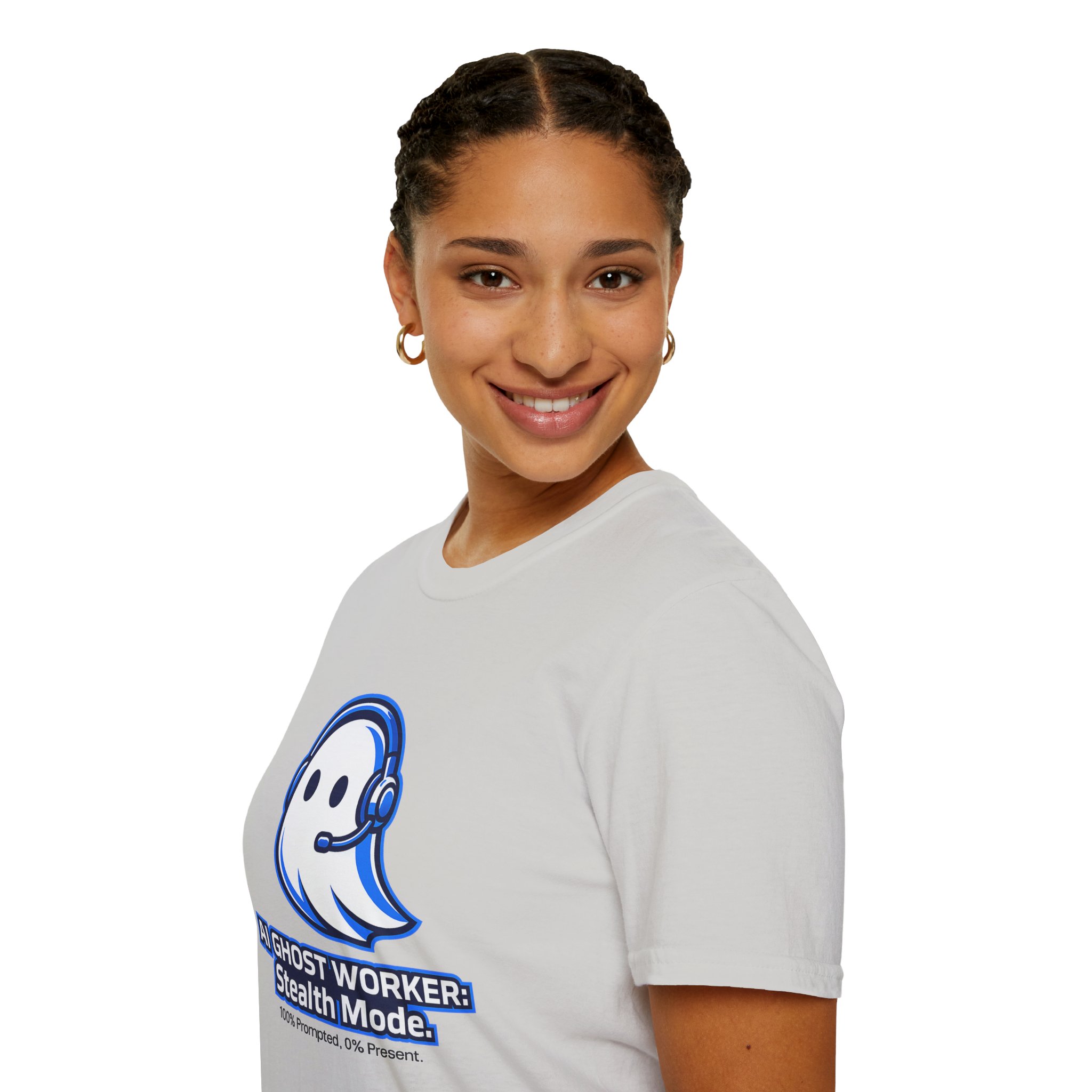 AI Ghost Worker Stealth Mode – 100% Prompted 0% Present Funny T-Shirt - Image 8