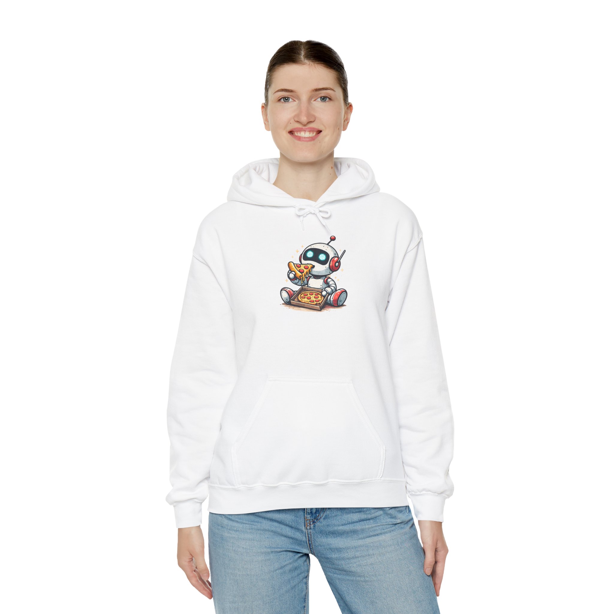 Robot Eating Pizza – Cute AI Tech Humor Graphic Pullover Hoodie - Image 17