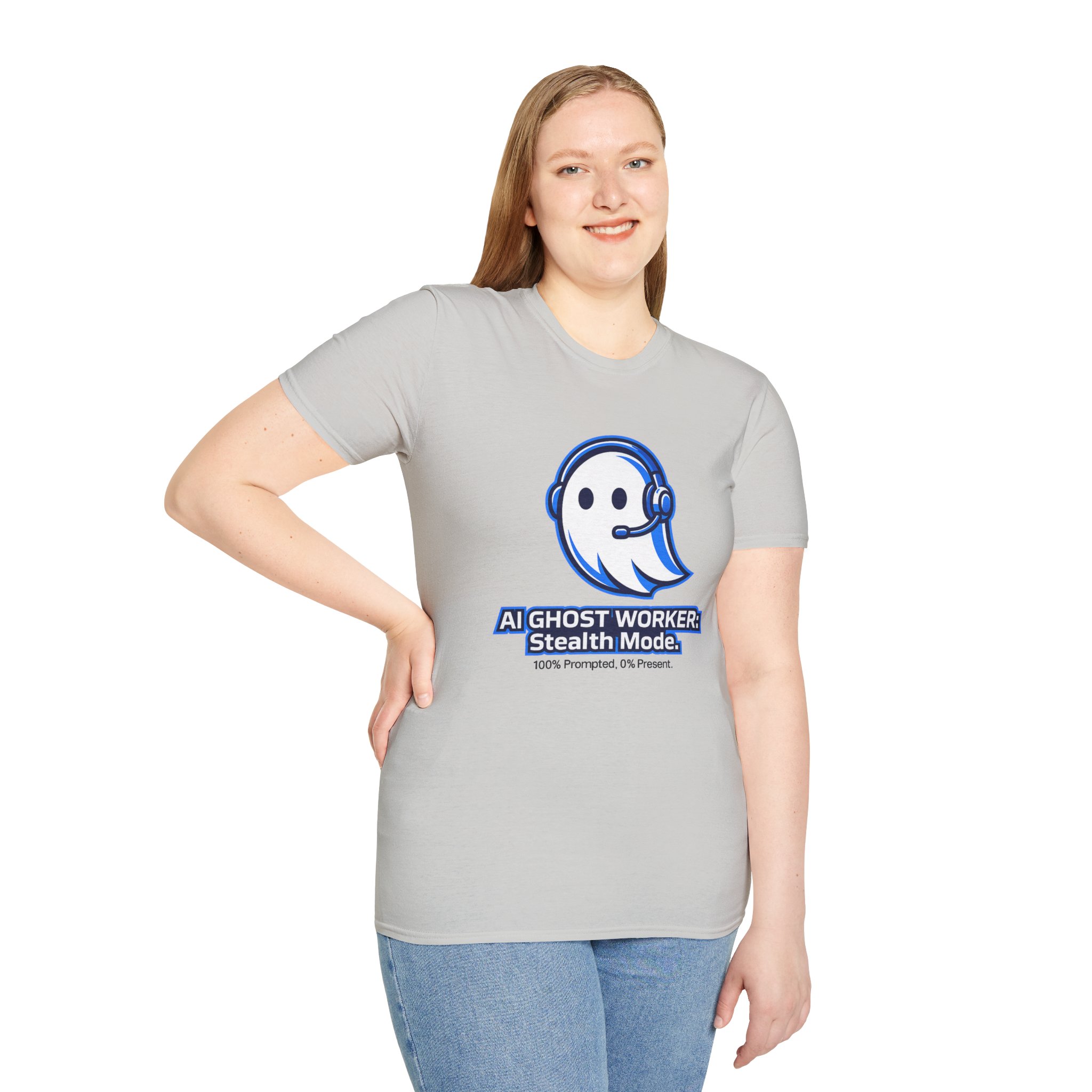 AI Ghost Worker Stealth Mode – 100% Prompted 0% Present Funny T-Shirt - Image 6