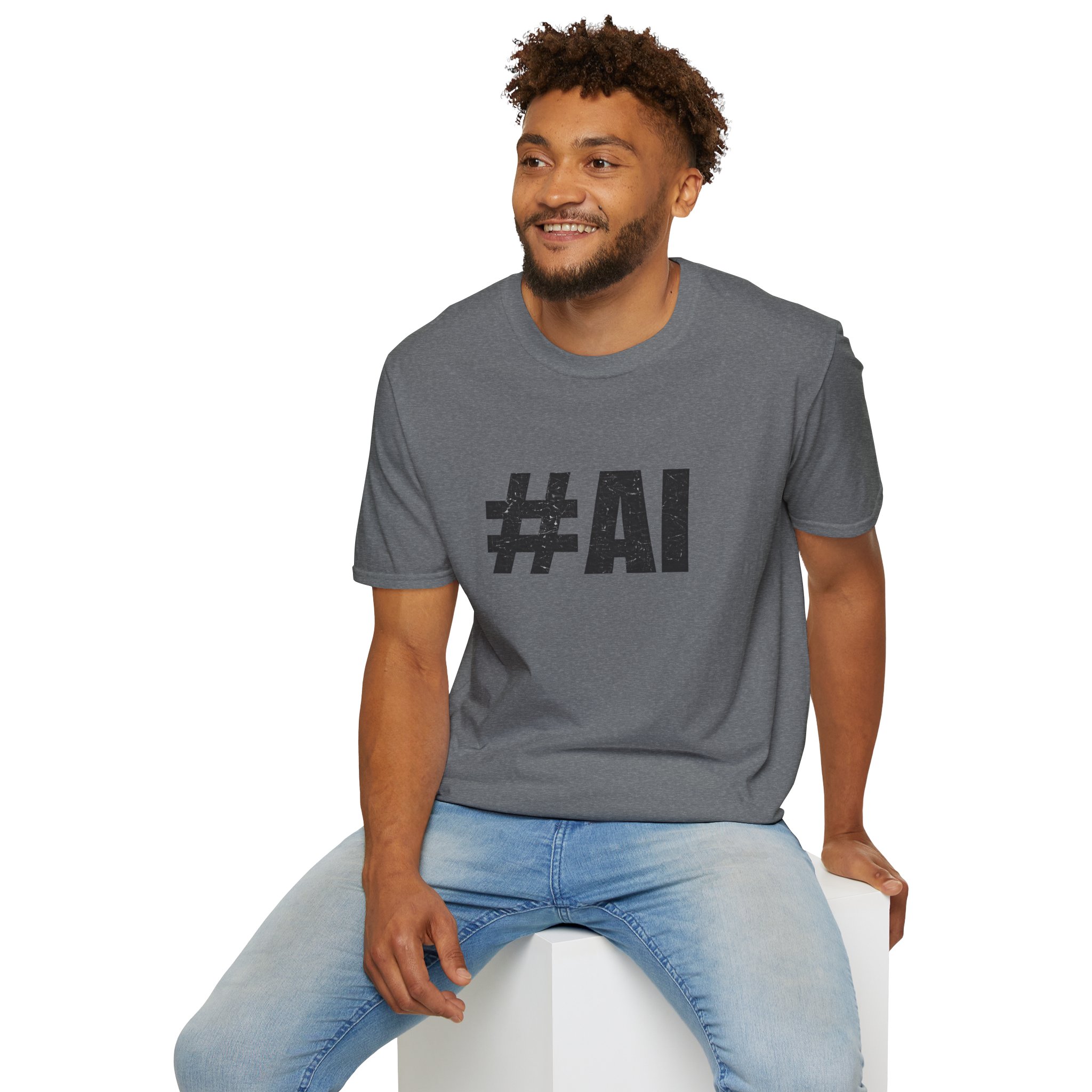 #AI Distressed Dark Minimalist Artificial Intelligence Graphic T-Shirt - Image 87