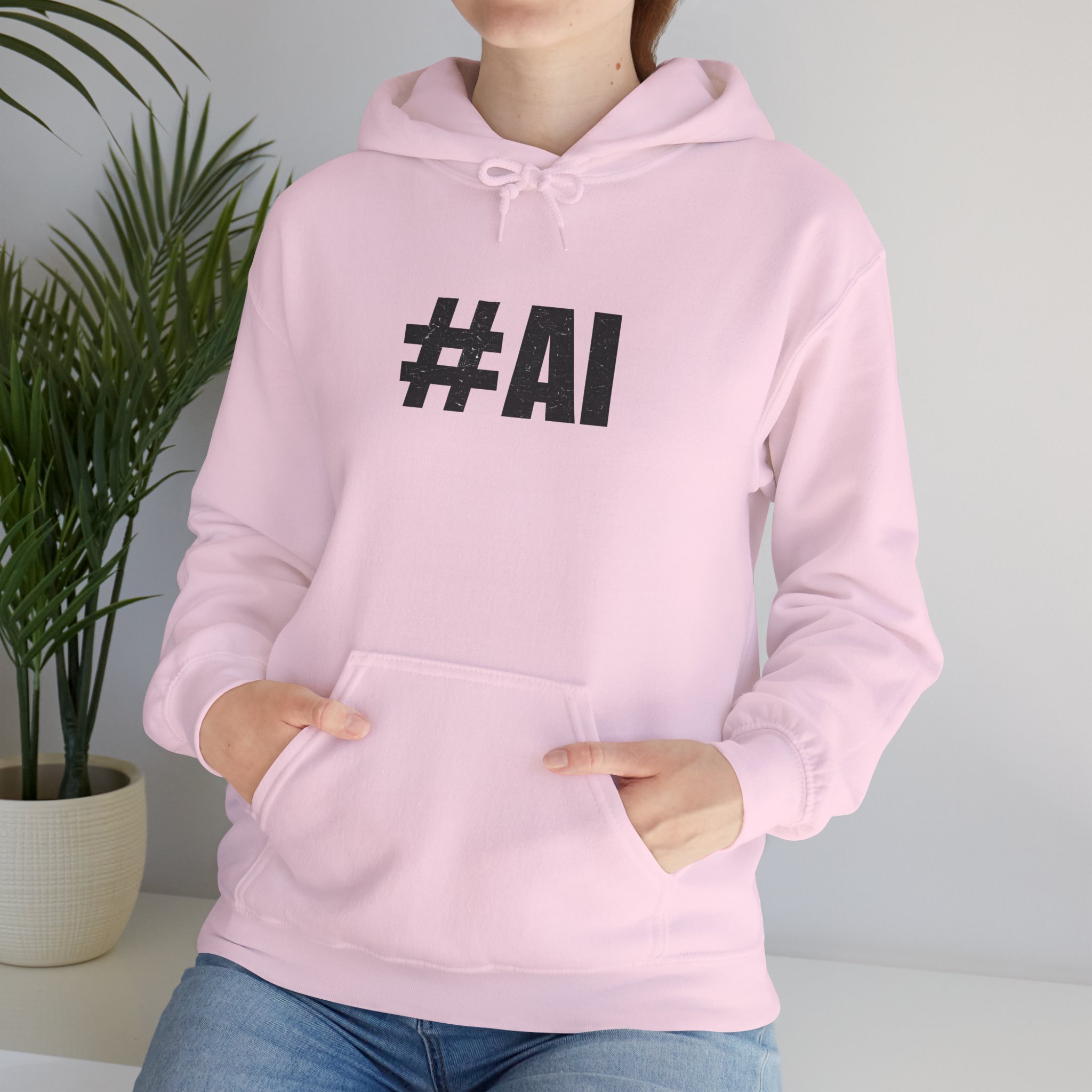 #AI Distressed Dark Minimalist Artificial Intelligence Pullover Hoodie - Image 107