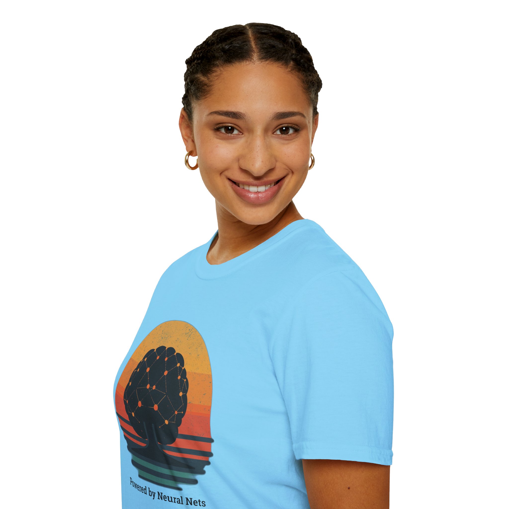 Powered by Neural Nets Retro Sunset Neural Network Tree AI T-Shirt - Image 86
