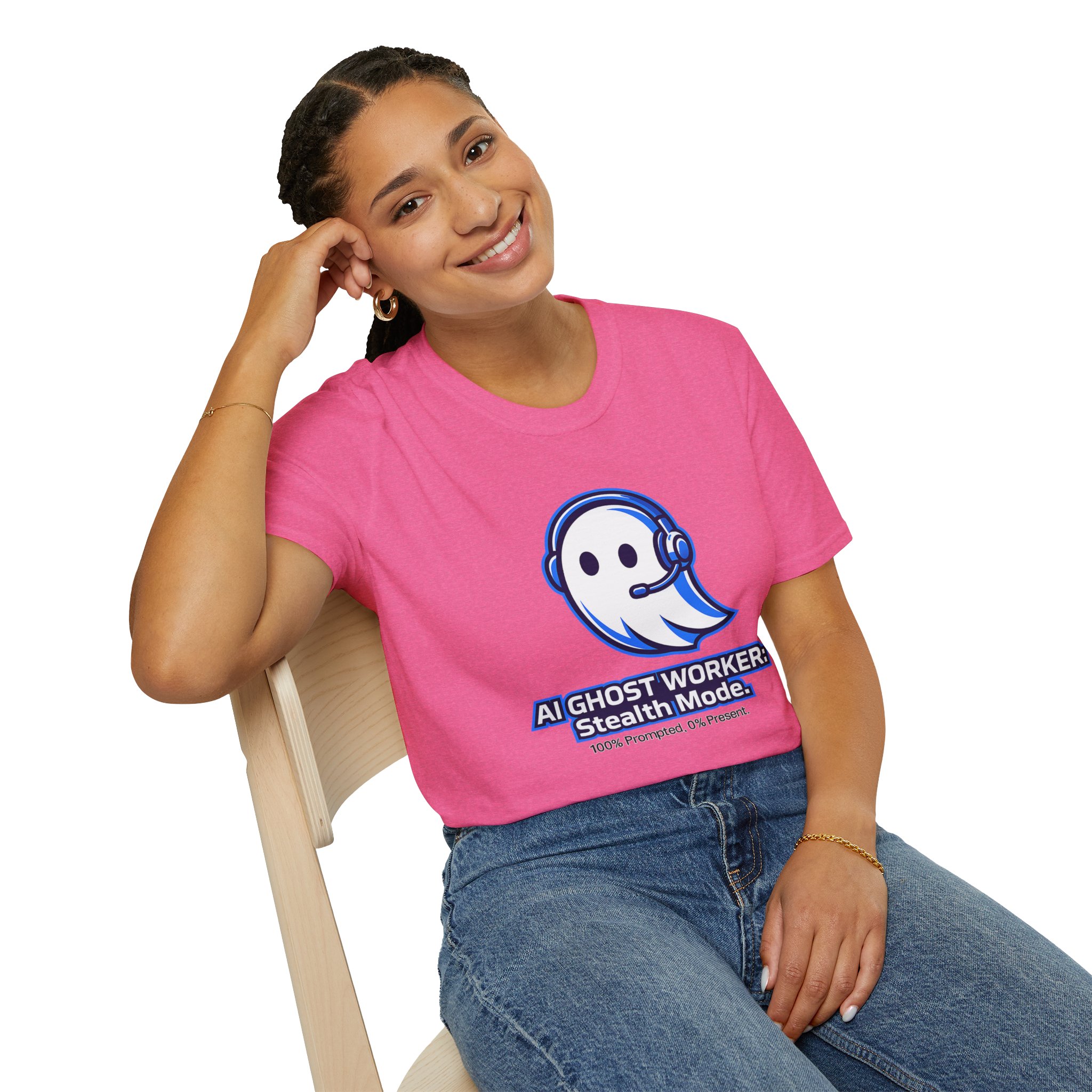 AI Ghost Worker Stealth Mode – 100% Prompted 0% Present Funny T-Shirt - Image 107