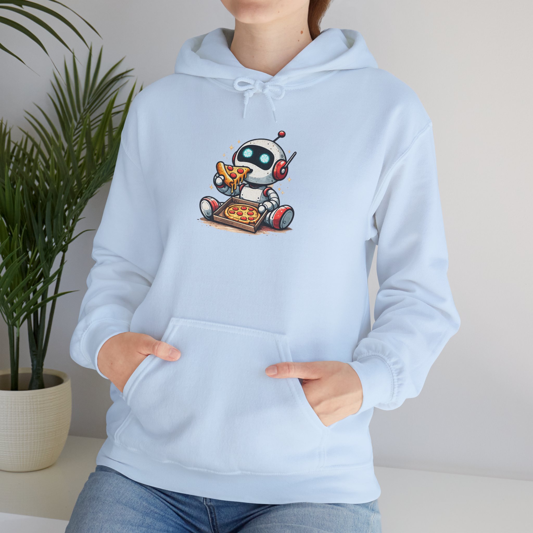 Robot Eating Pizza – Cute AI Tech Humor Graphic Pullover Hoodie - Image 11