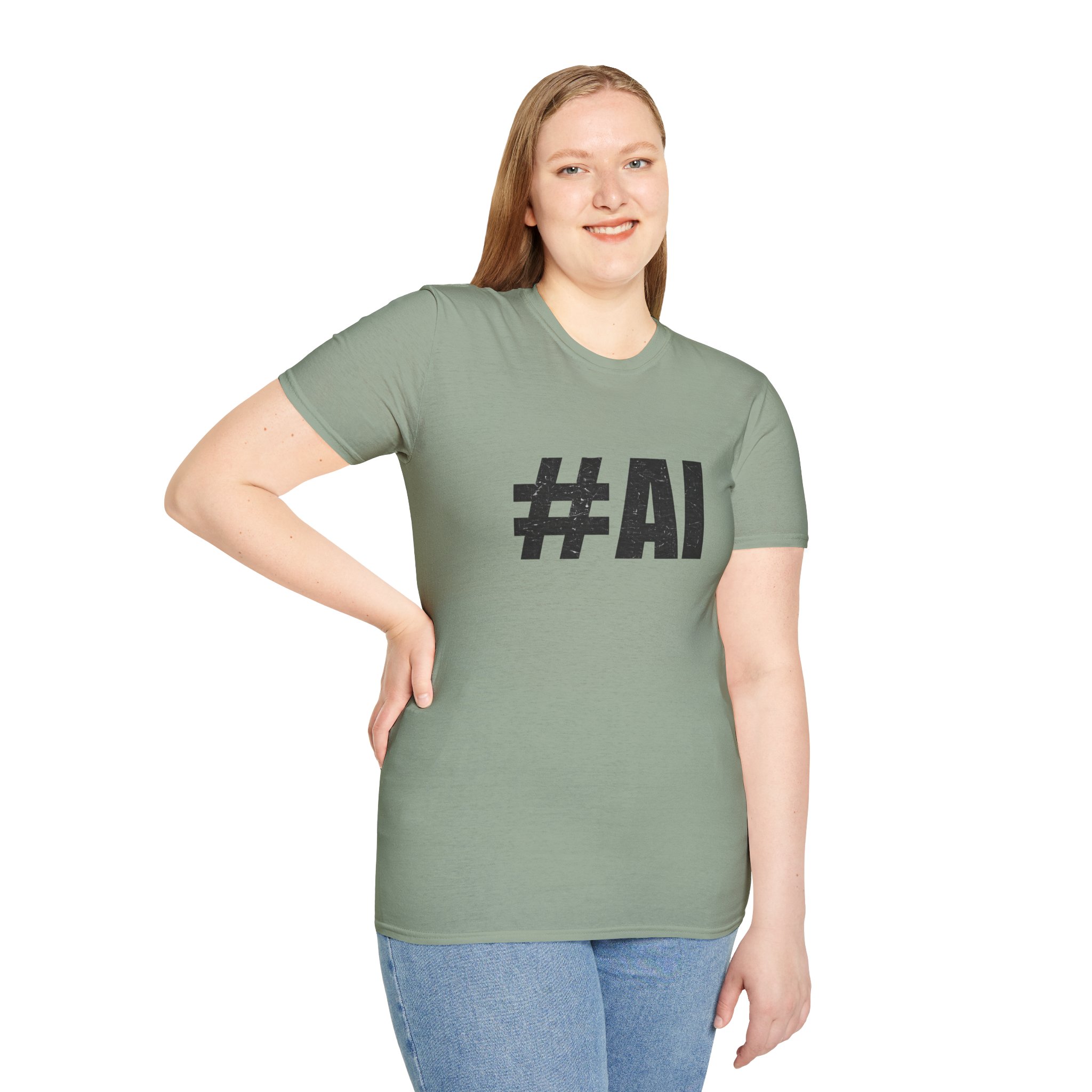 #AI Distressed Dark Minimalist Artificial Intelligence Graphic T-Shirt - Image 71