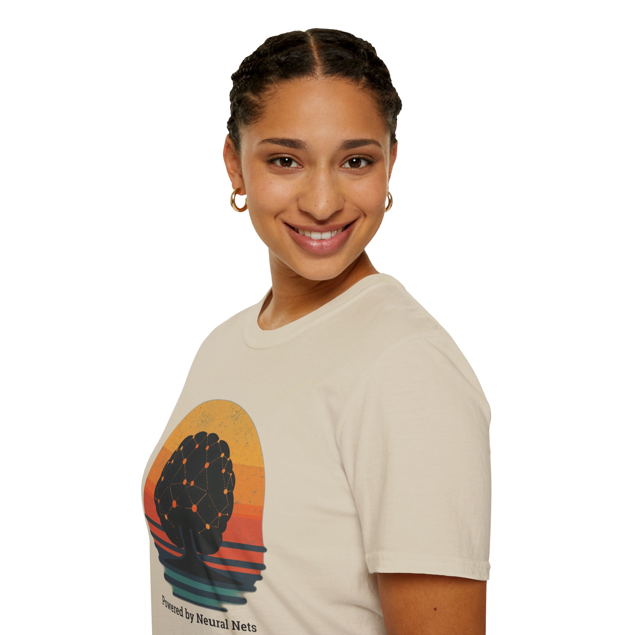 Powered by Neural Nets Retro Sunset Neural Network Tree AI T-Shirt - Image 23