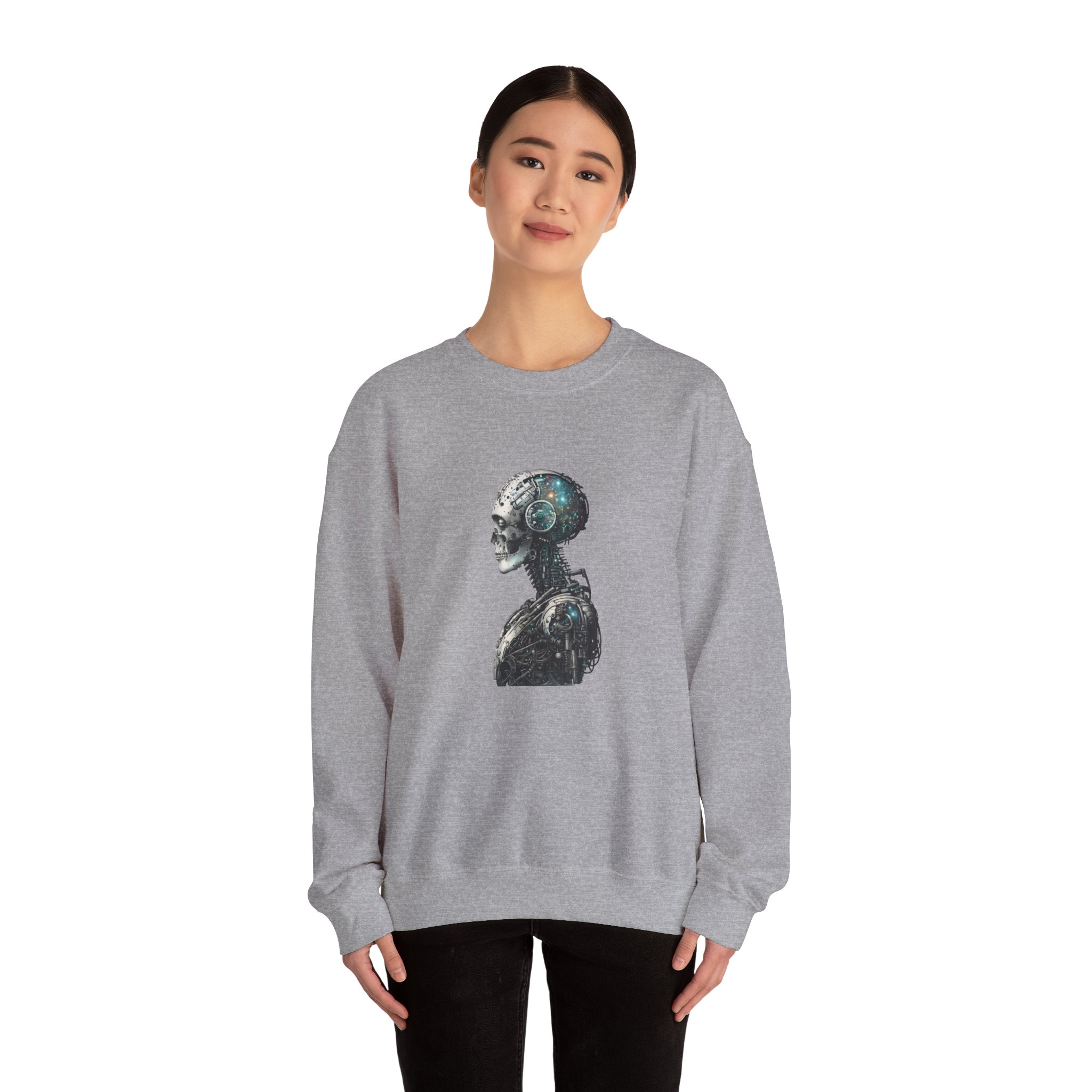 Cosmic Cyber Skull – Dark Cyberpunk Biomechanical Crewneck Sweatshirt - Image 40