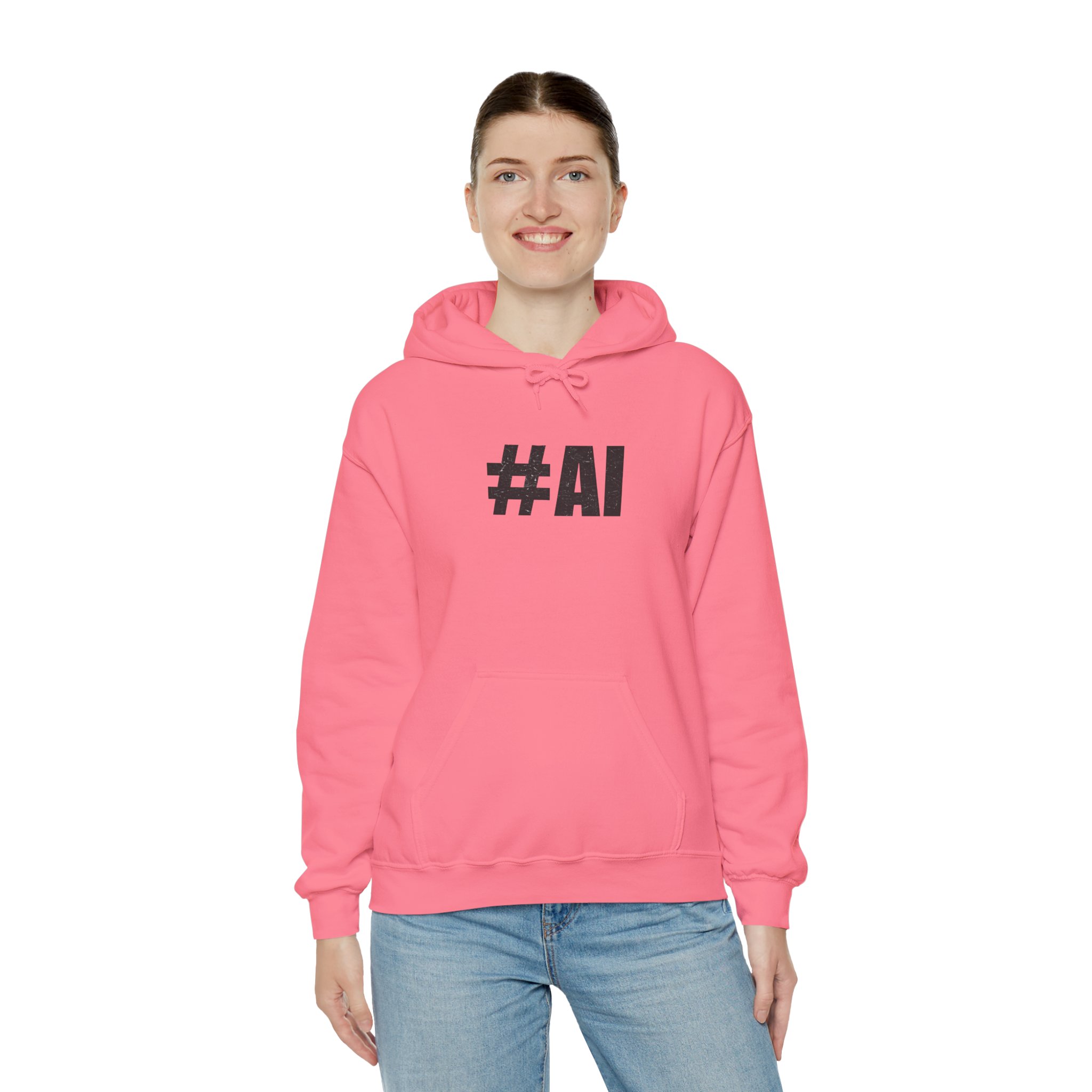 #AI Distressed Dark Minimalist Artificial Intelligence Pullover Hoodie - Image 128