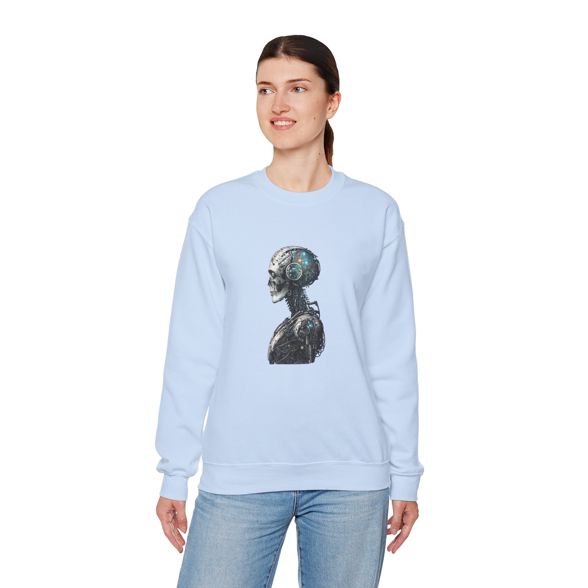 Cosmic Cyber Skull – Dark Cyberpunk Biomechanical Crewneck Sweatshirt - Image 70