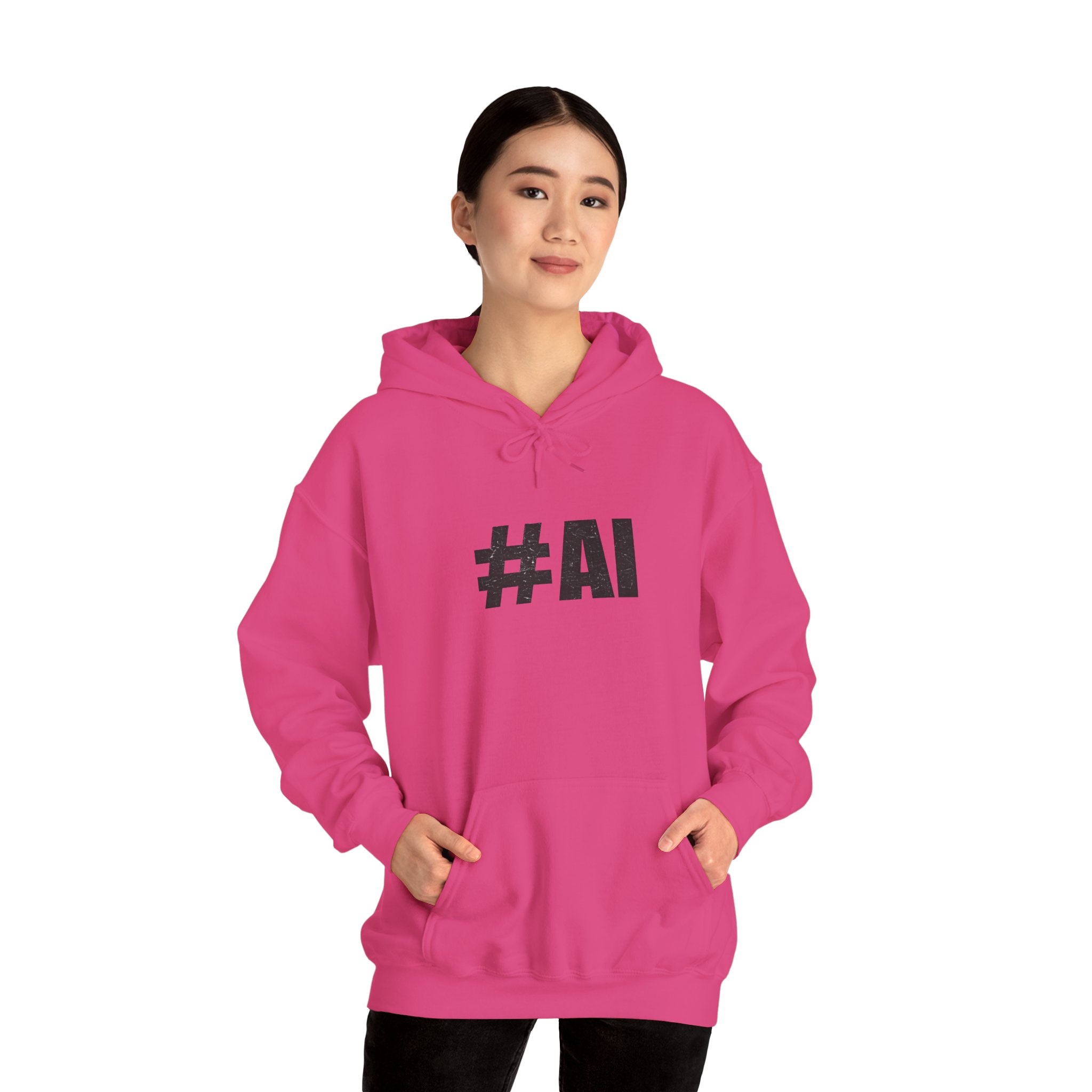 #AI Distressed Dark Minimalist Artificial Intelligence Pullover Hoodie - Image 138