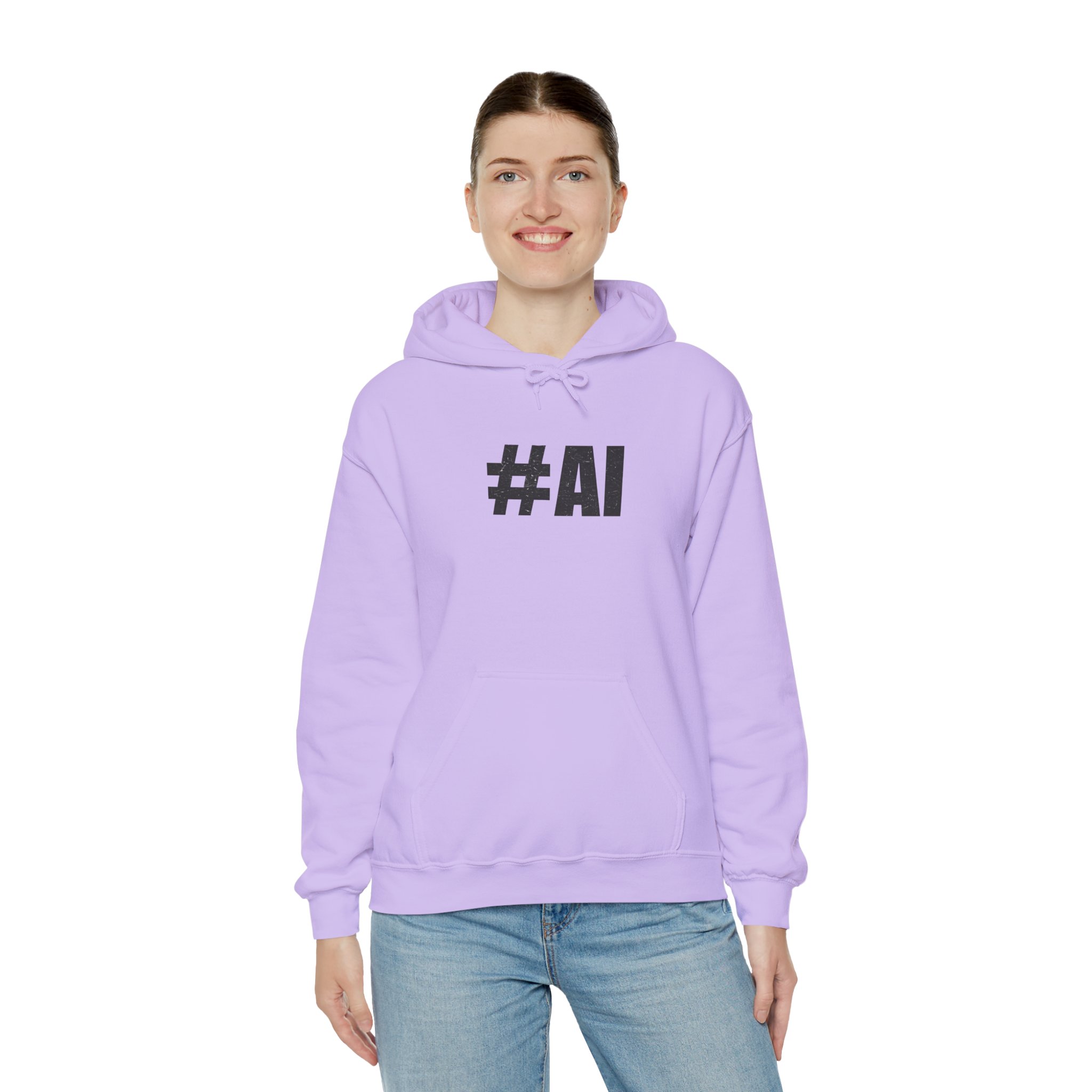 #AI Distressed Dark Minimalist Artificial Intelligence Pullover Hoodie - Image 92