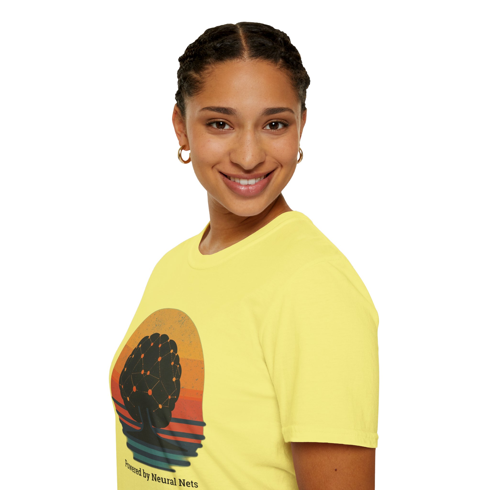 Powered by Neural Nets Retro Sunset Neural Network Tree AI T-Shirt - Image 59