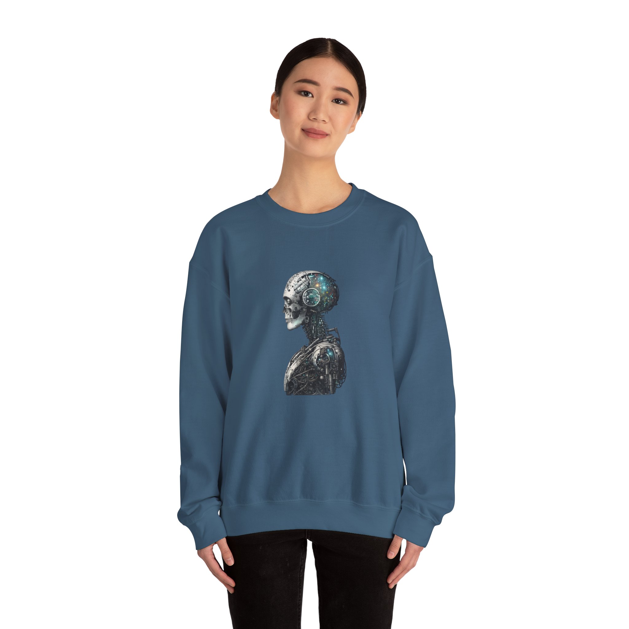 Cosmic Cyber Skull – Dark Cyberpunk Biomechanical Crewneck Sweatshirt - Image 94