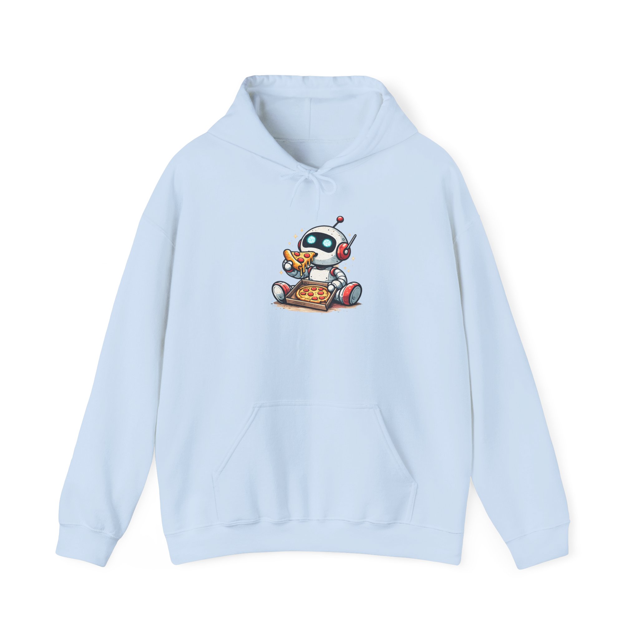 Robot Eating Pizza – Cute AI Tech Humor Graphic Pullover Hoodie - Image 2