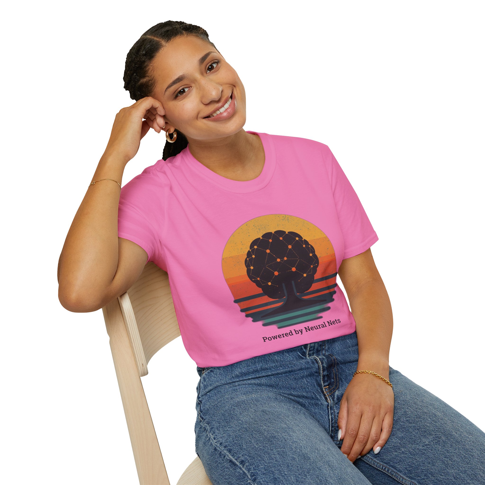 Powered by Neural Nets Retro Sunset Neural Network Tree AI T-Shirt - Image 132