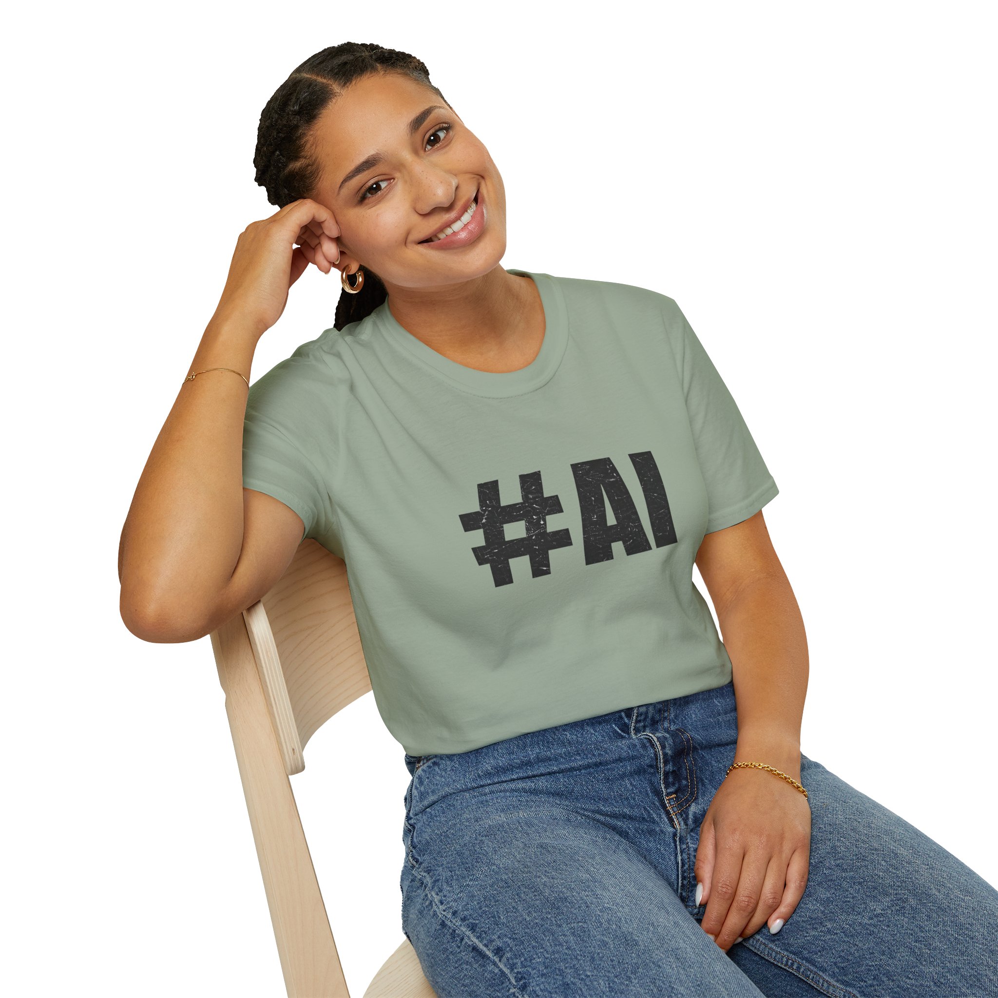 #AI Distressed Dark Minimalist Artificial Intelligence Graphic T-Shirt - Image 74