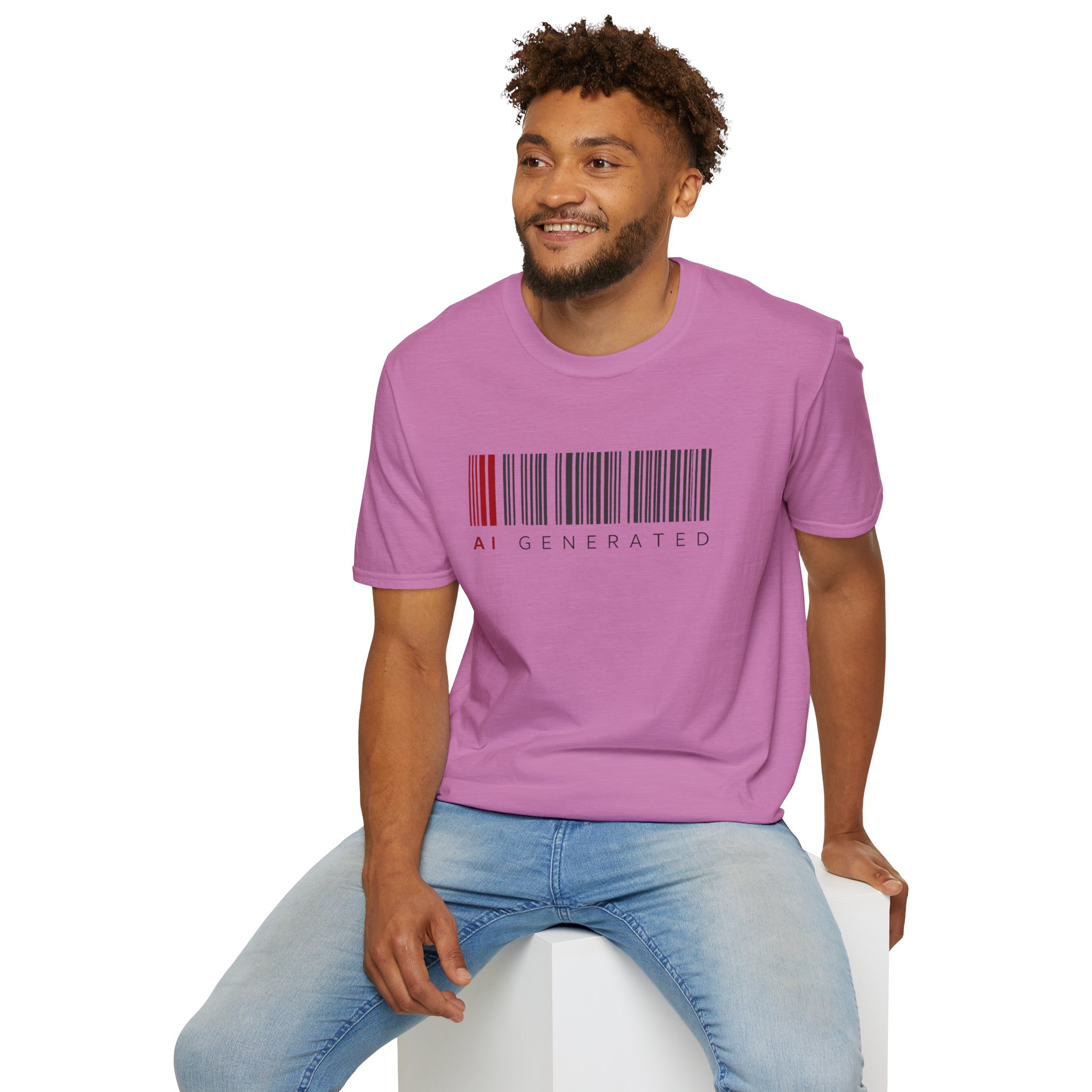 AI Generated Barcode Dark Minimalist Generative Art Graphic T-Shirt - Image 131