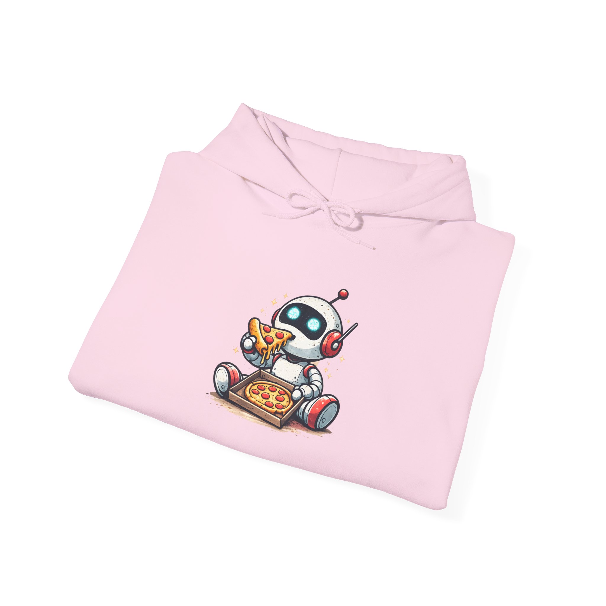 Robot Eating Pizza – Cute AI Tech Humor Graphic Pullover Hoodie - Image 148