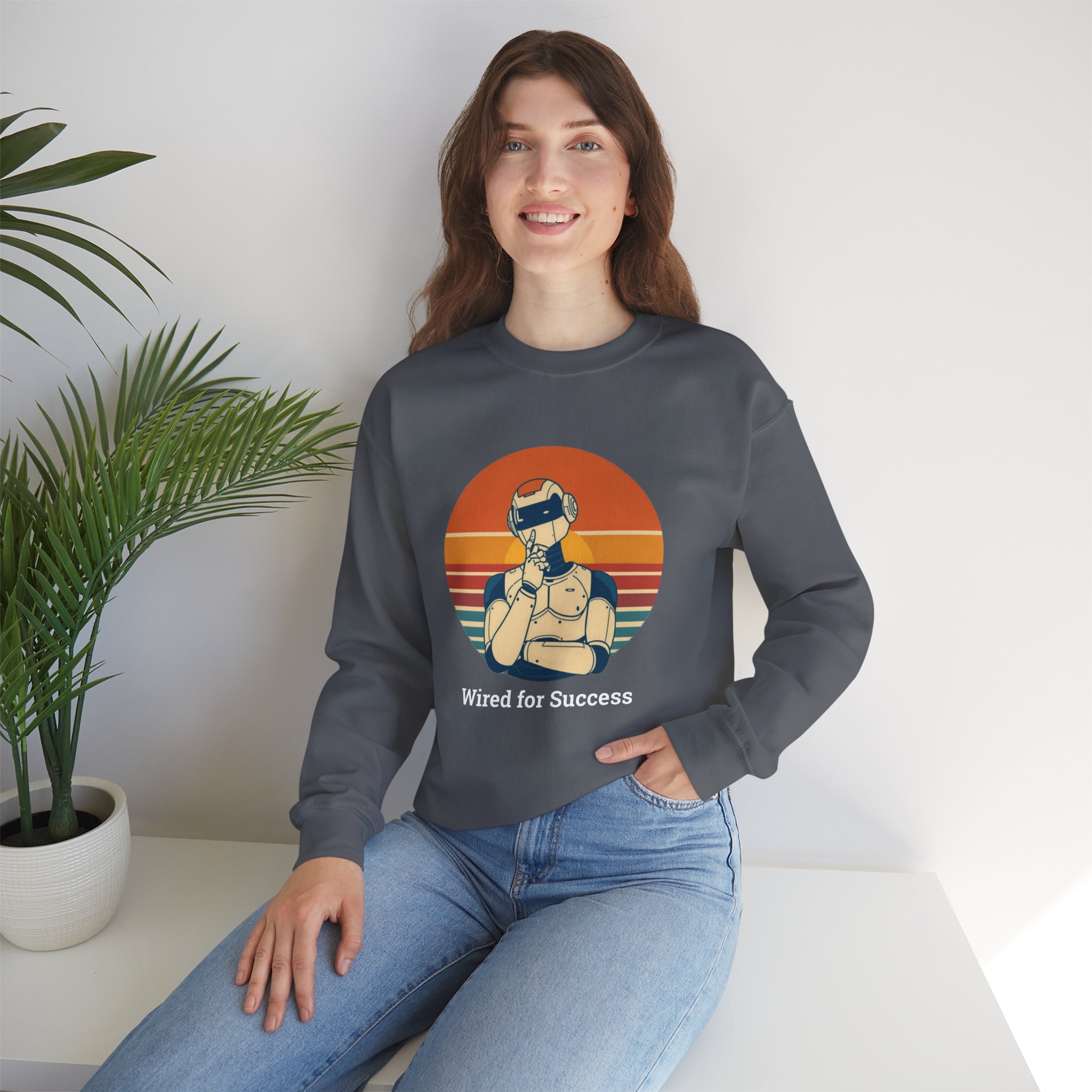 Wired for Success Retro Robot Thinker AI Tech Sweatshirt Gift - Image 52