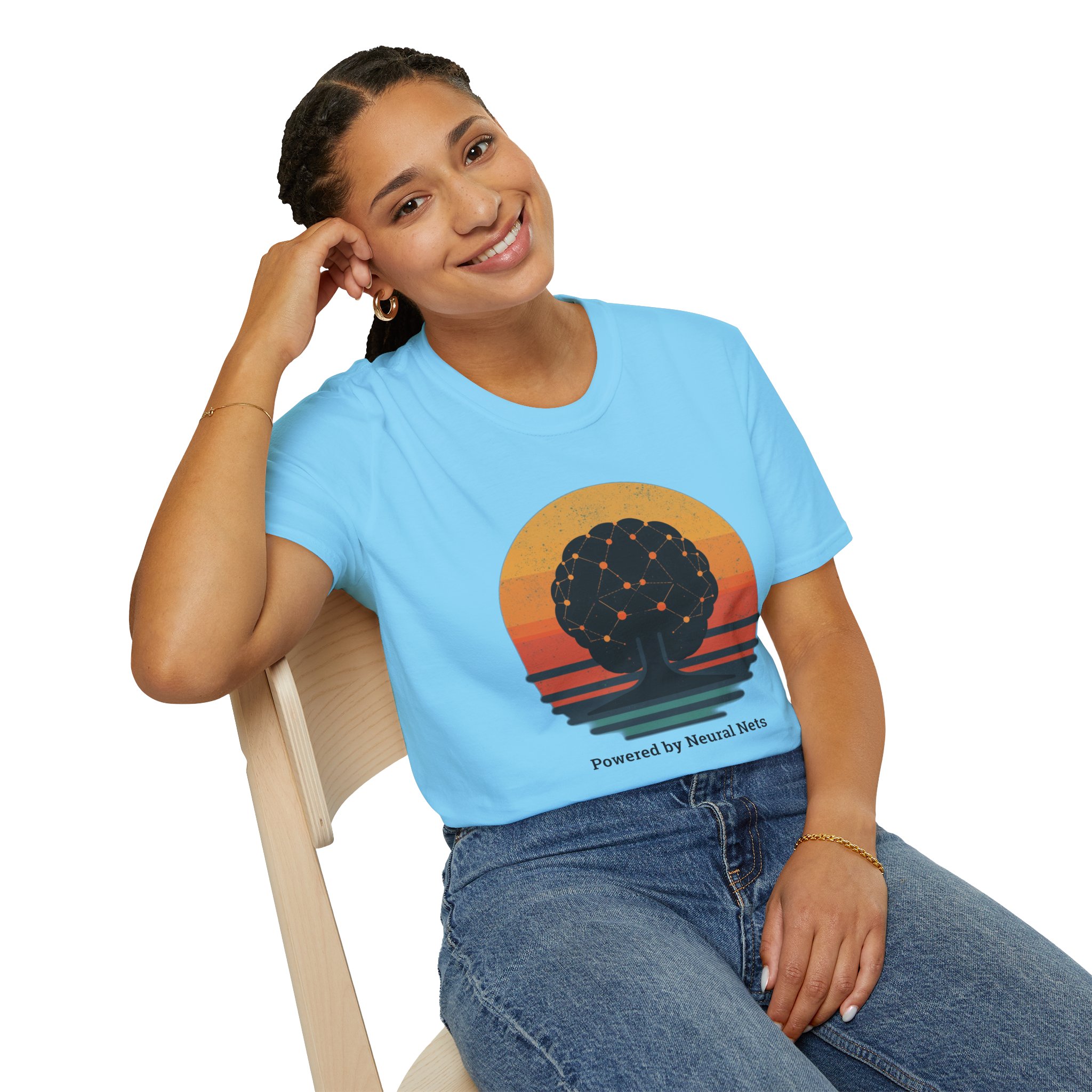 Powered by Neural Nets Retro Sunset Neural Network Tree AI T-Shirt - Image 87