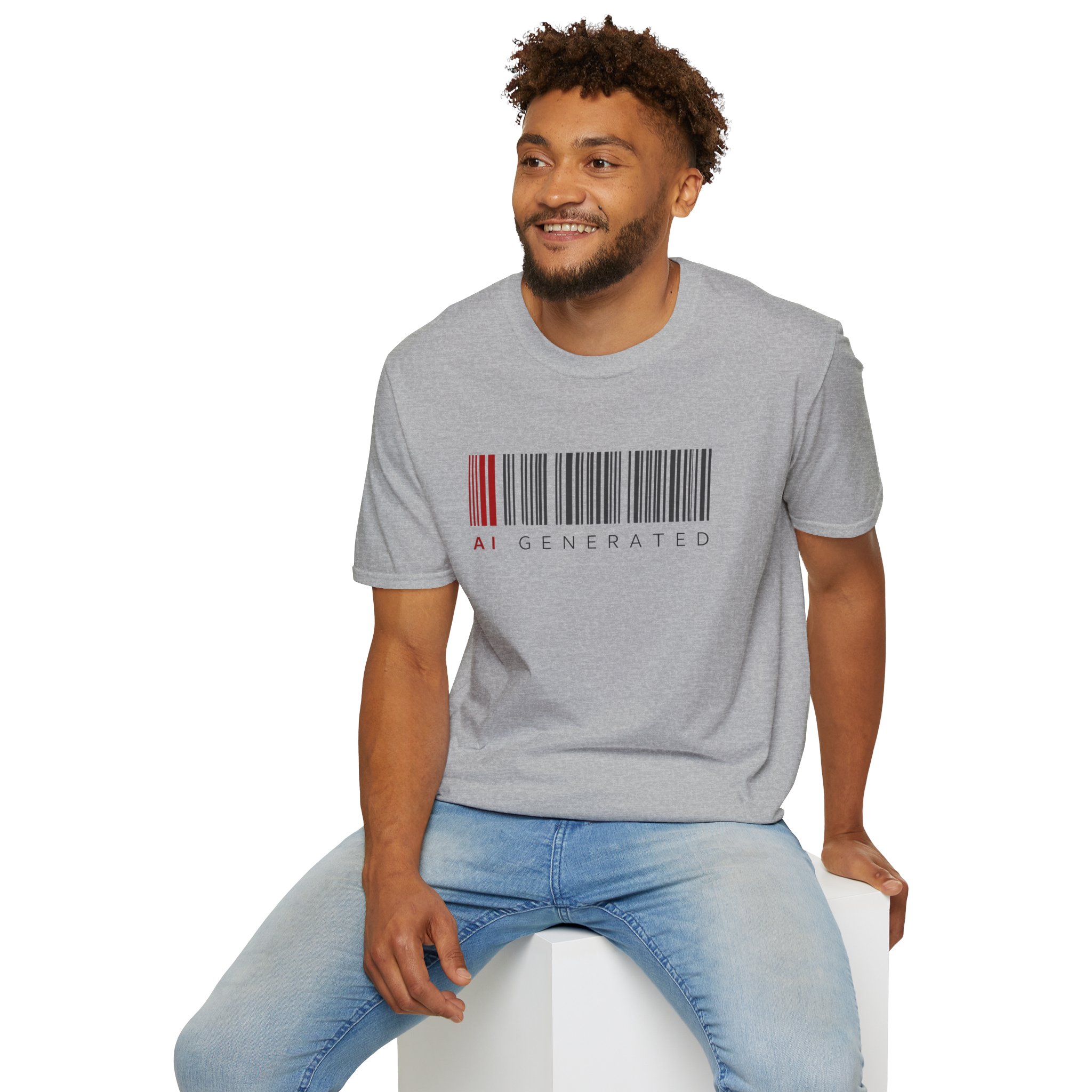 AI Generated Barcode Dark Minimalist Generative Art Graphic T-Shirt - Image 32