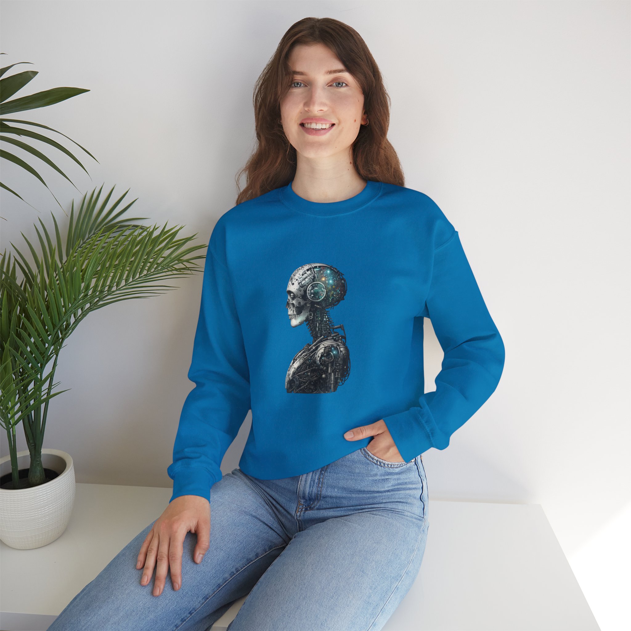 Cosmic Cyber Skull – Dark Cyberpunk Biomechanical Crewneck Sweatshirt - Image 107