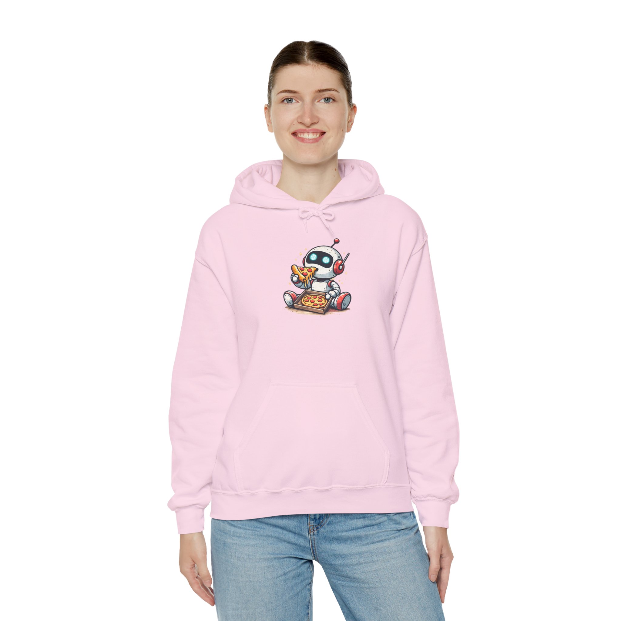 Robot Eating Pizza – Cute AI Tech Humor Graphic Pullover Hoodie - Image 152