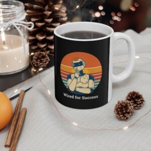 Wired for Success Retro Thinking Robot Sunset — Funny AI Coffee Mug Gift