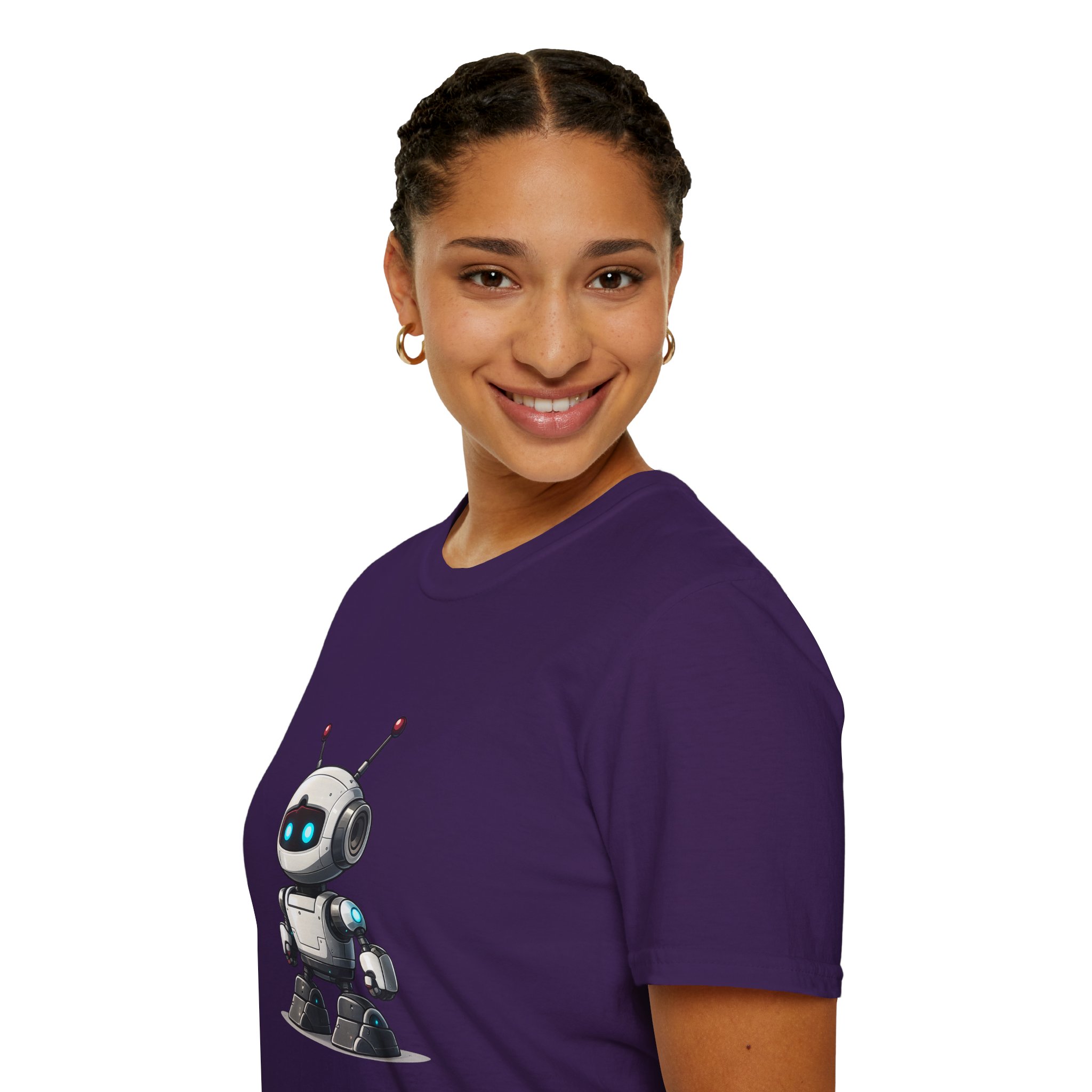 Cute Robot Glowing Eyes – Funny AI Tech Mascot Graphic T-Shirt - Image 139