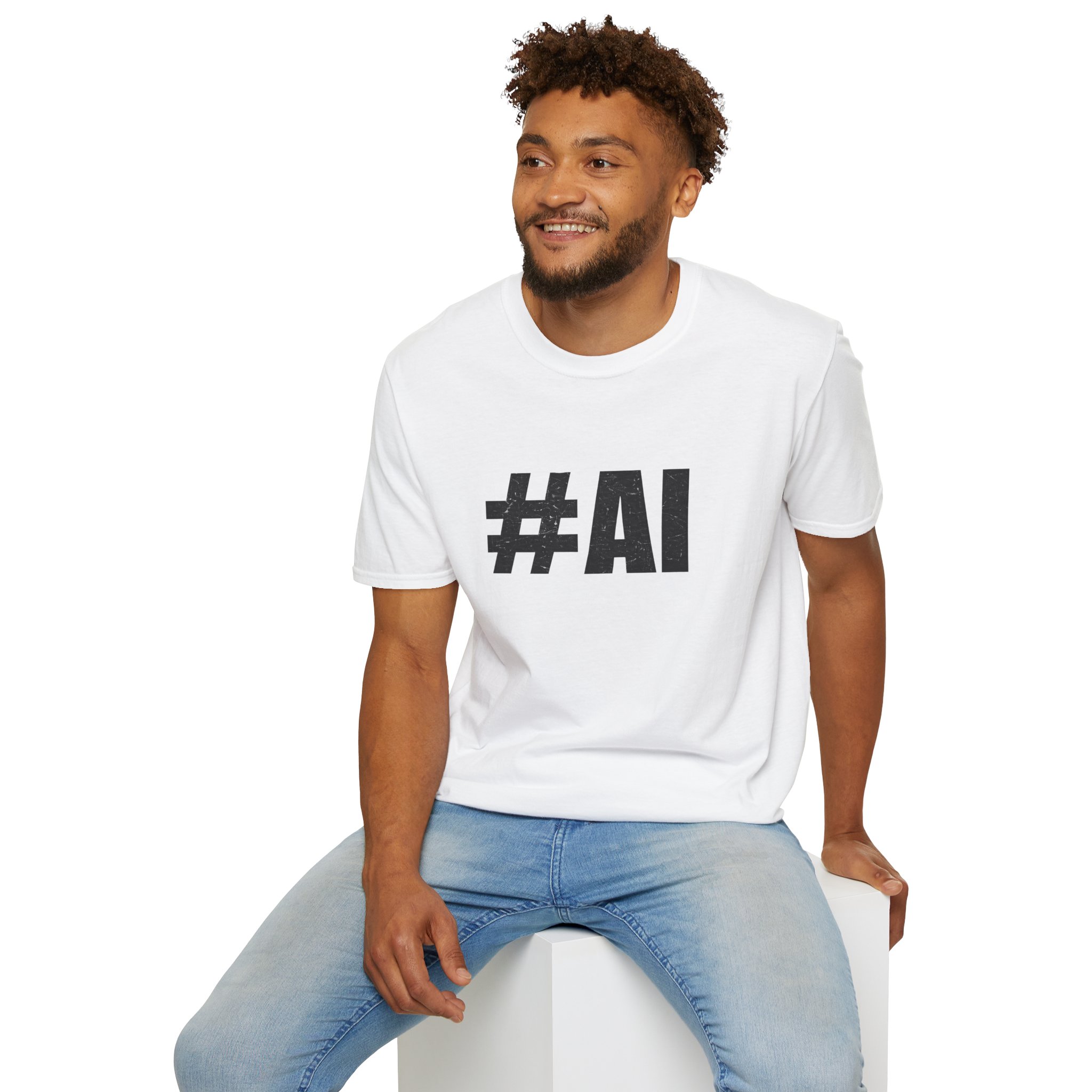 #AI Distressed Dark Minimalist Artificial Intelligence Graphic T-Shirt - Image 17