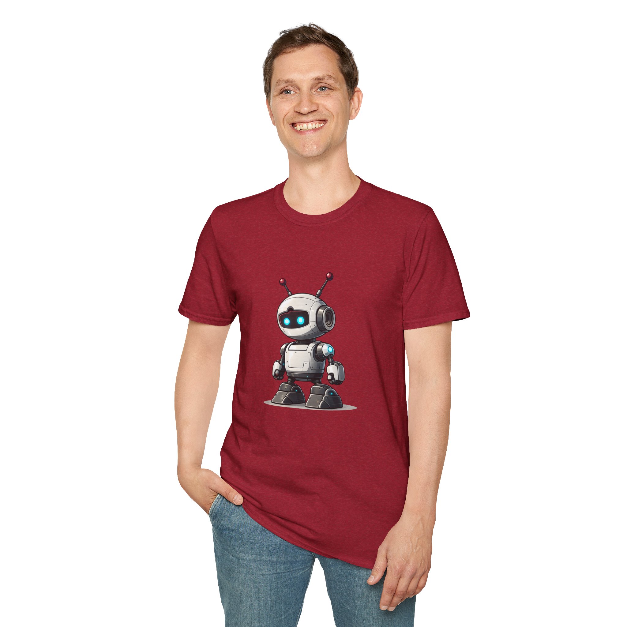 Cute Robot Glowing Eyes – Funny AI Tech Mascot Graphic T-Shirt - Image 160
