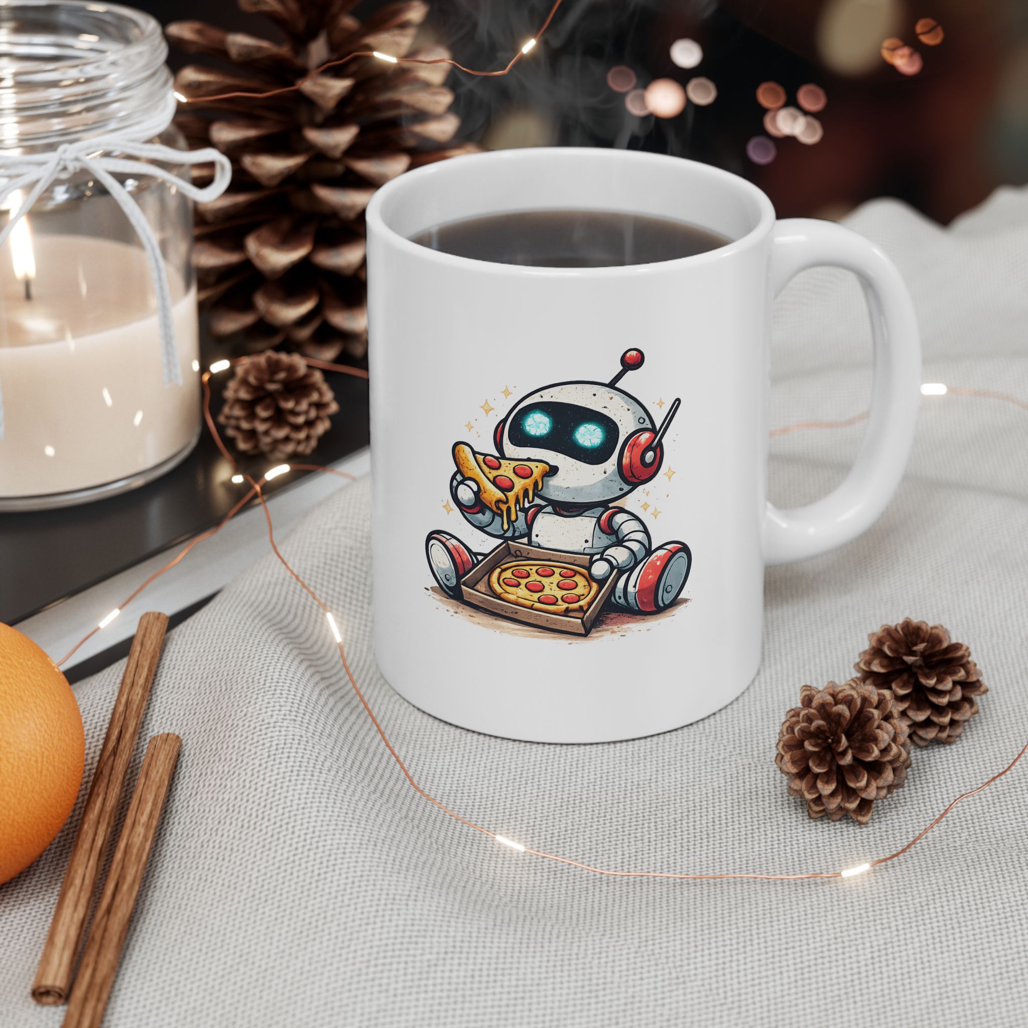 Cute Robot Eating Pizza — Funny AI Tech Lover's Coffee Mug (11oz, 15oz) - Image 6