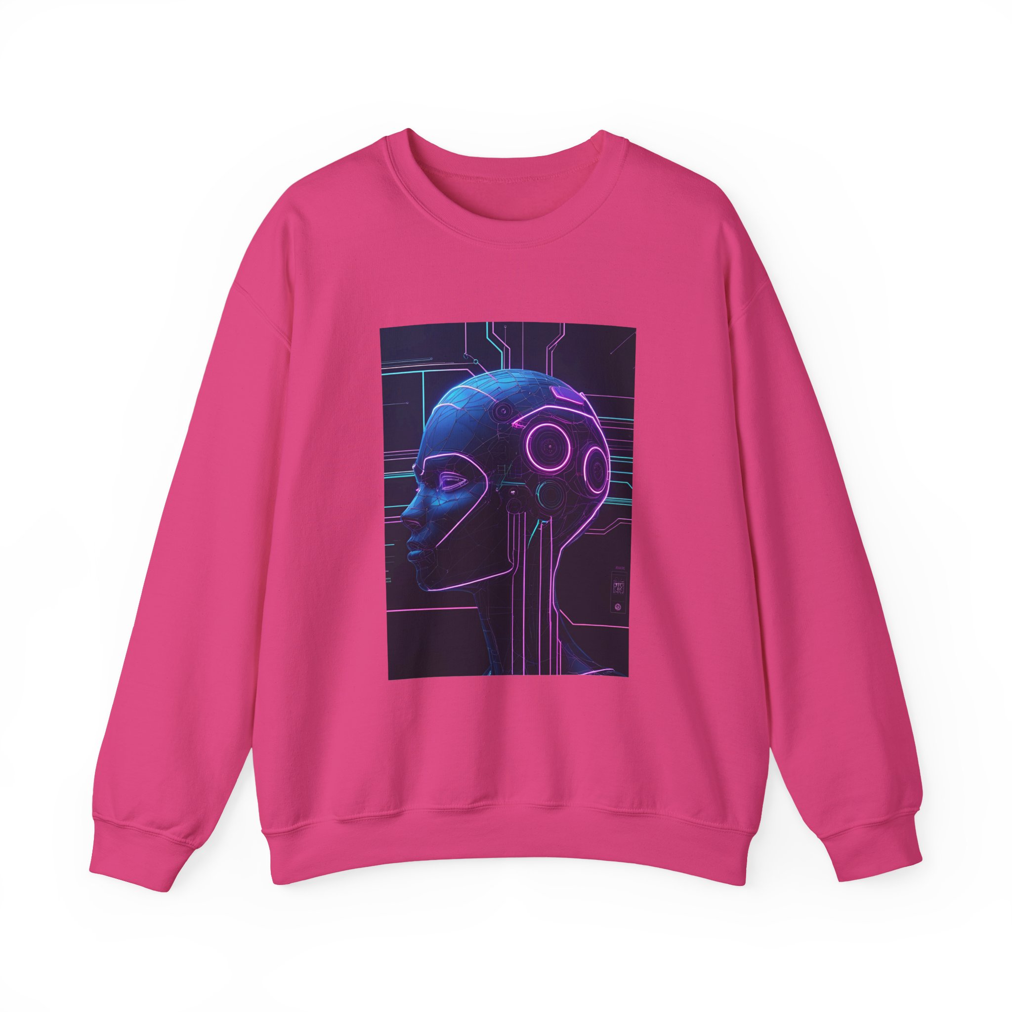 Cyberpunk AI Wireframe Neon Circuit Dark Sci-Fi Crewneck Sweatshirt - Image 64