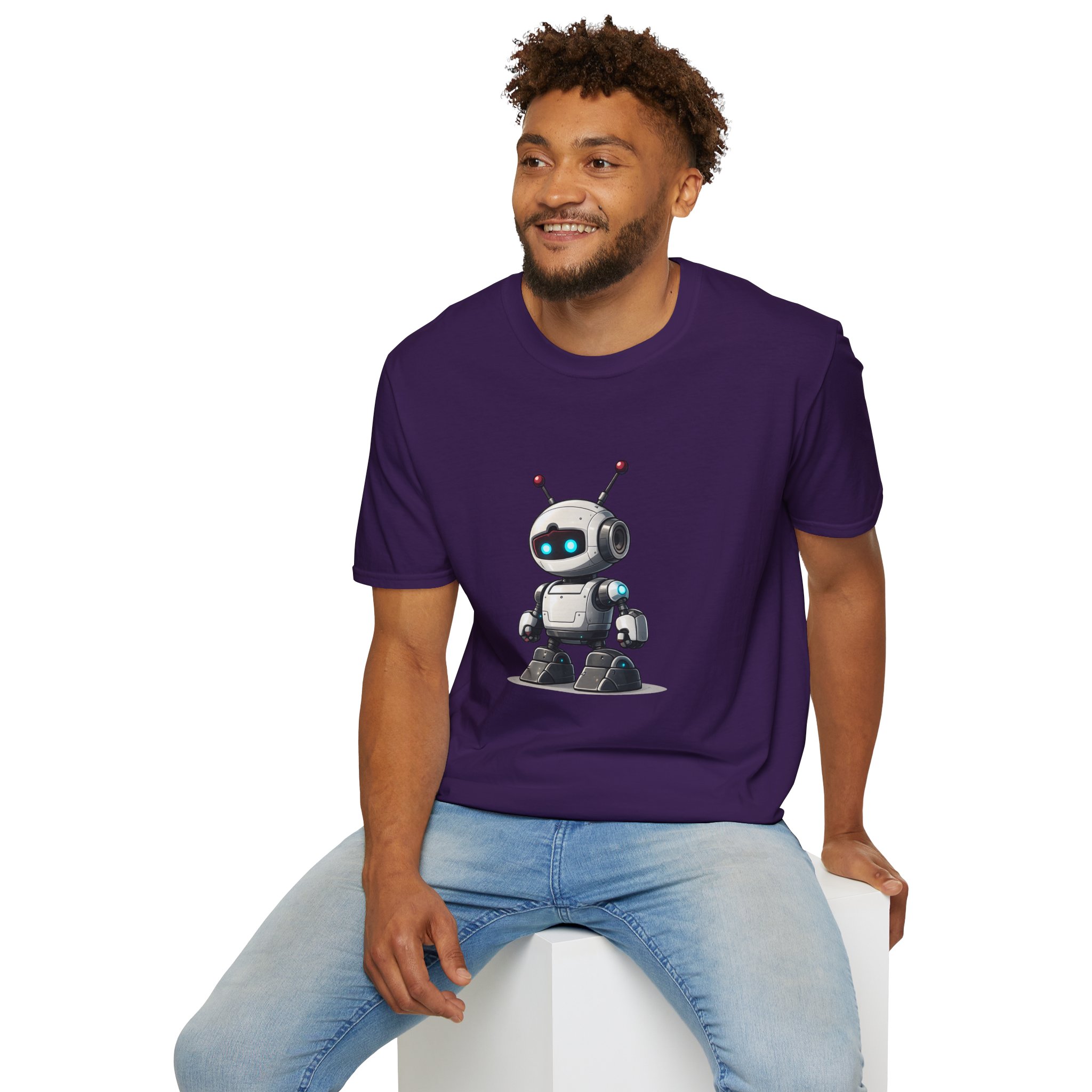 Cute Robot Glowing Eyes – Funny AI Tech Mascot Graphic T-Shirt - Image 142