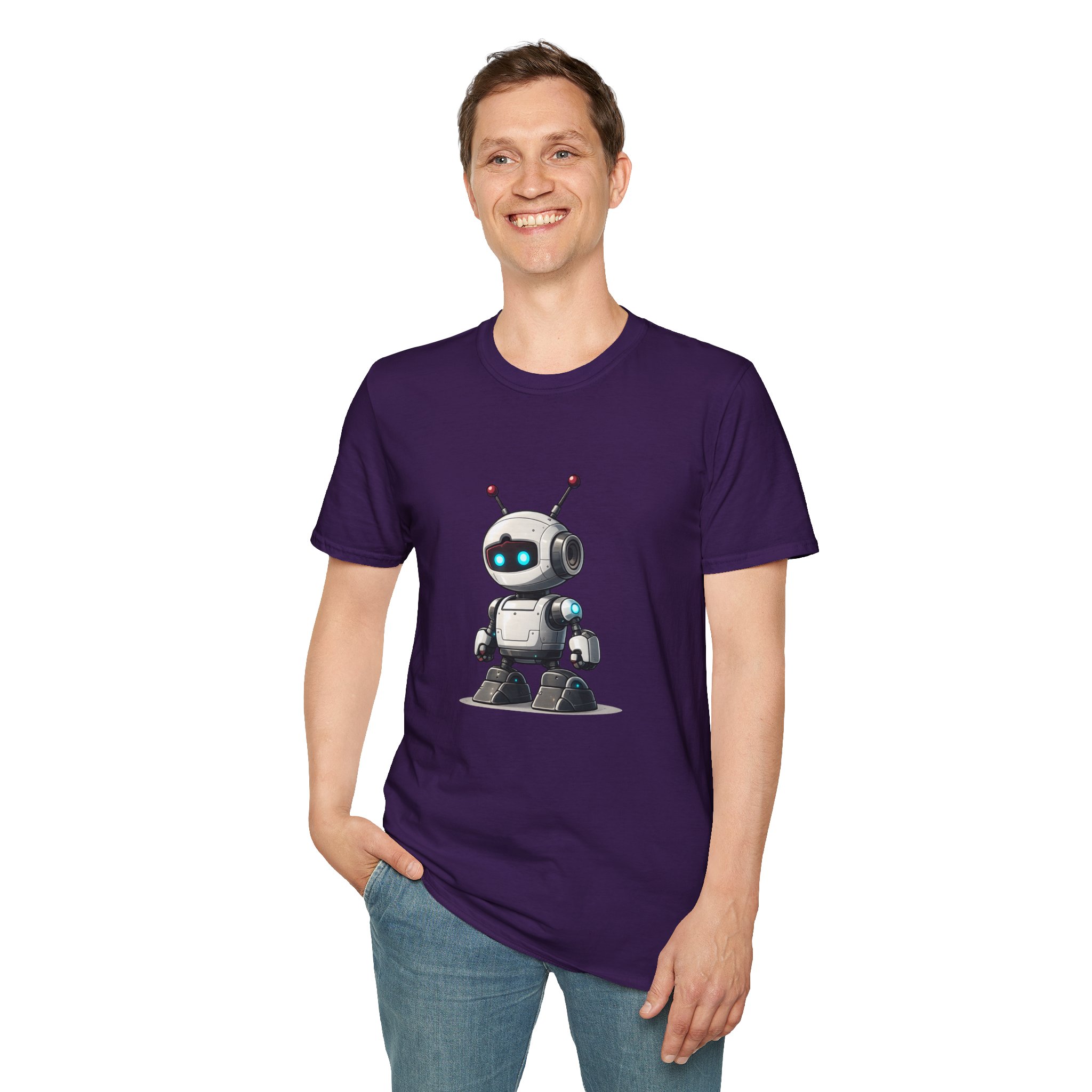 Cute Robot Glowing Eyes – Funny AI Tech Mascot Graphic T-Shirt - Image 138