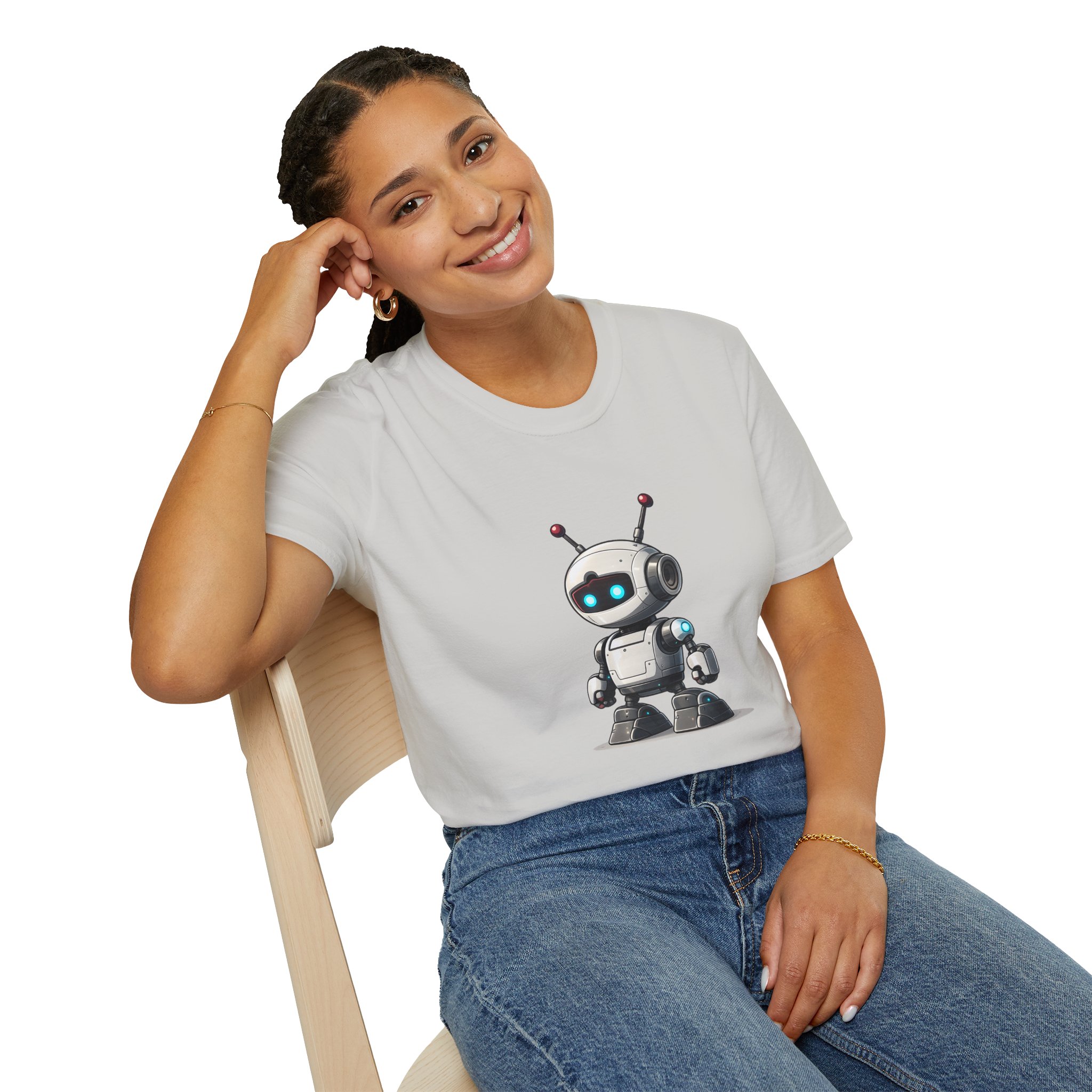 Cute Robot Glowing Eyes – Funny AI Tech Mascot Graphic T-Shirt - Image 41