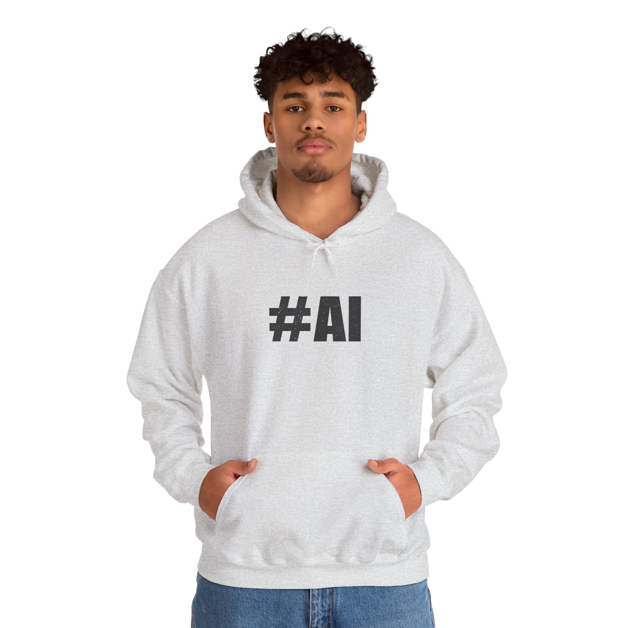 #AI Distressed Dark Minimalist Artificial Intelligence Pullover Hoodie - Image 19