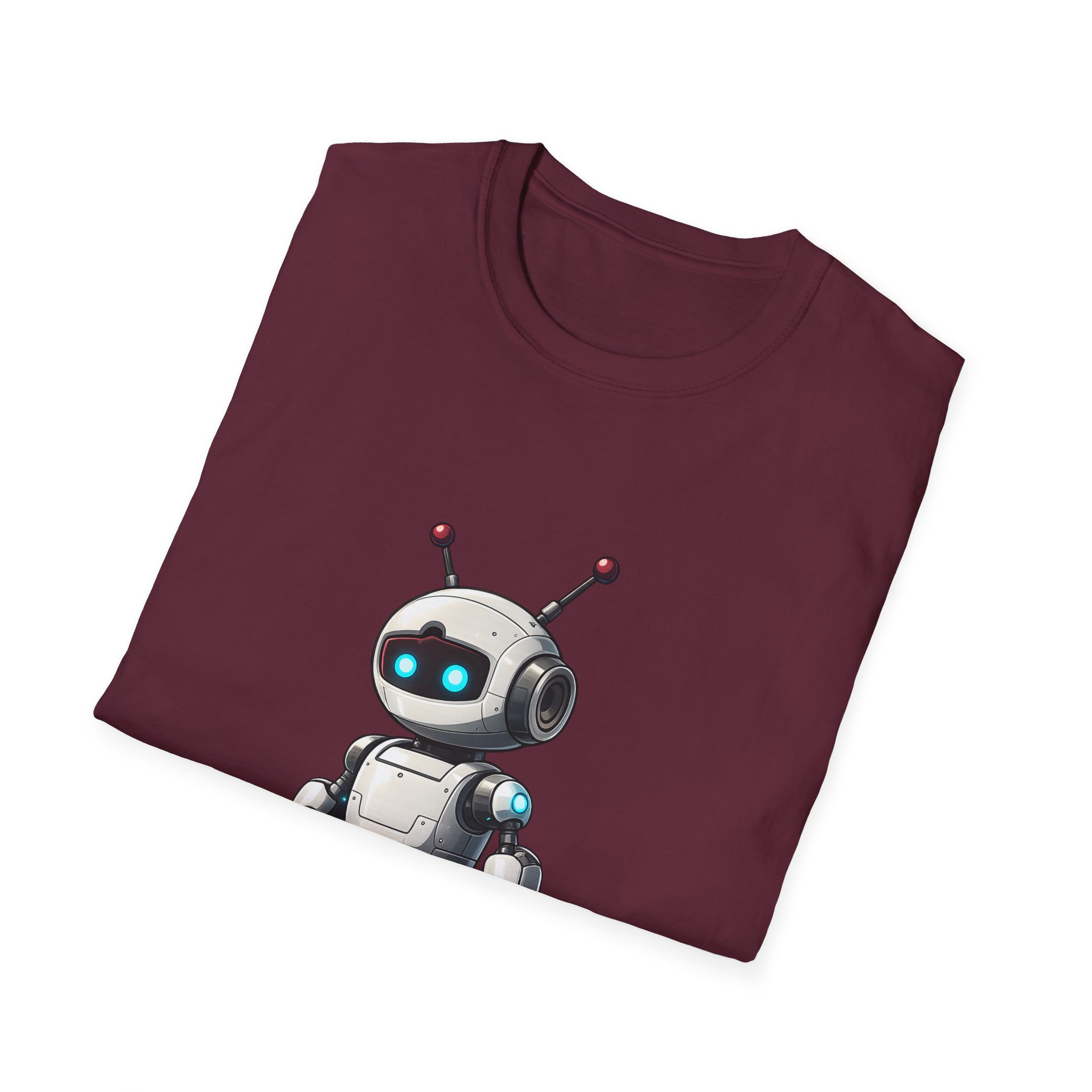 Cute Robot Glowing Eyes – Funny AI Tech Mascot Graphic T-Shirt - Image 48