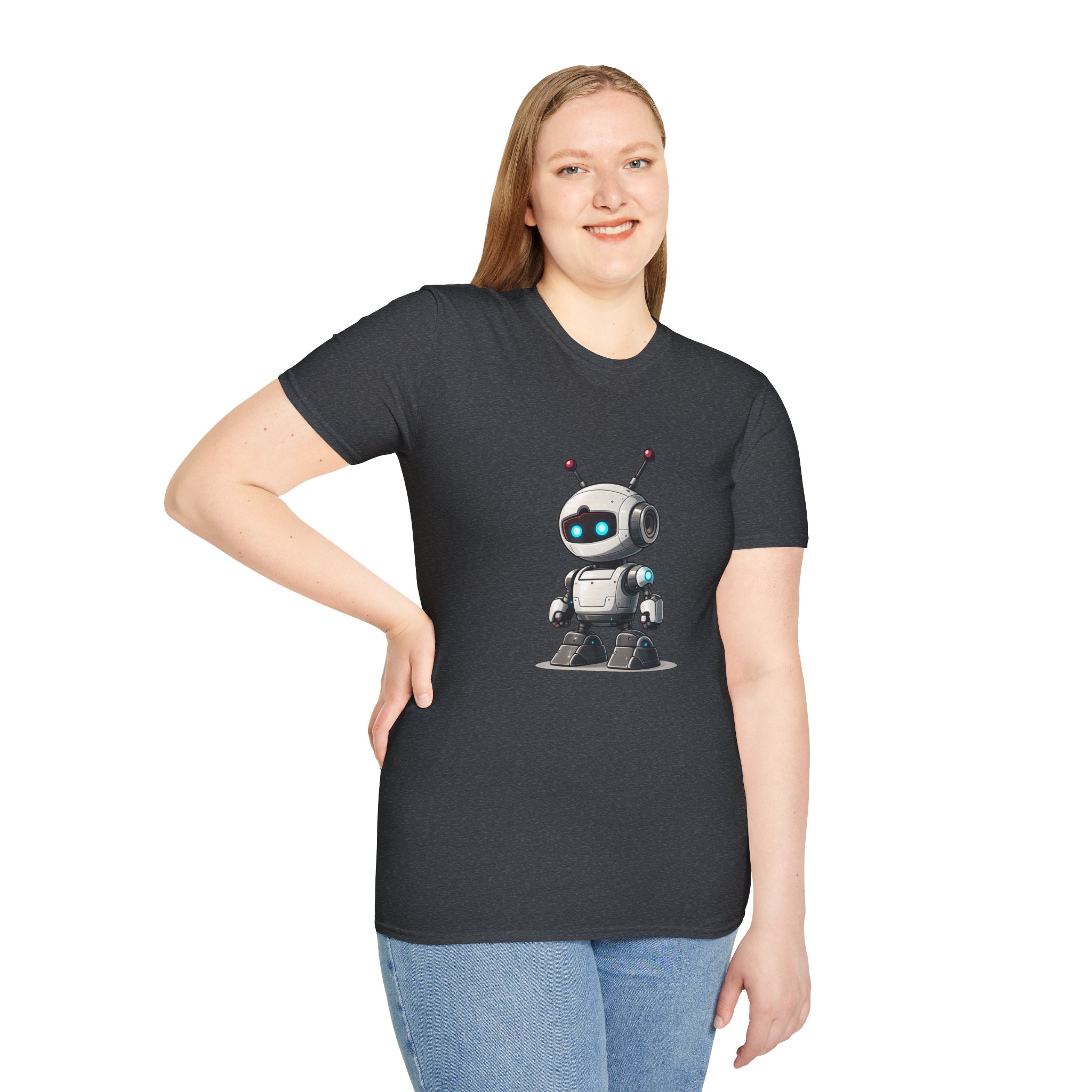 Cute Robot Glowing Eyes – Funny AI Tech Mascot Graphic T-Shirt - Image 115