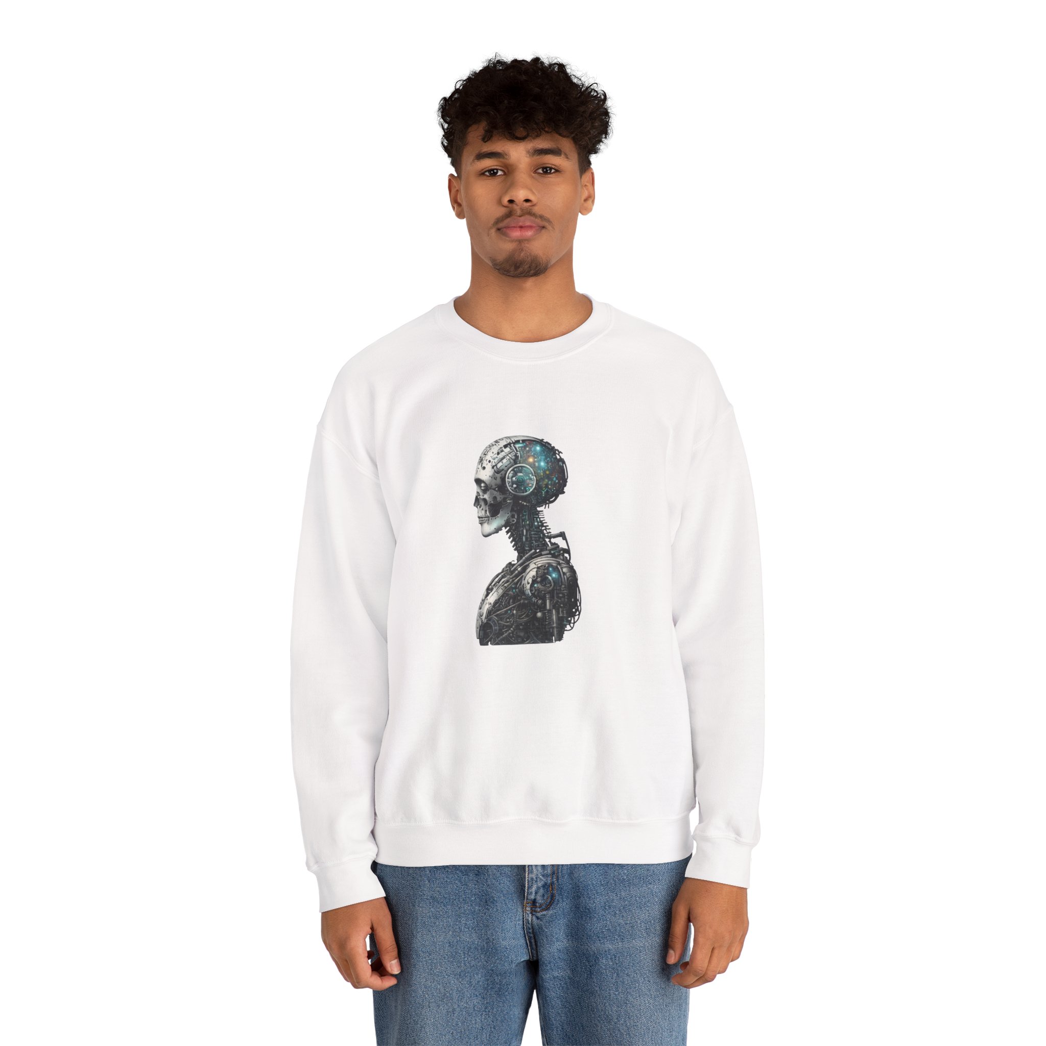 Cosmic Cyber Skull – Dark Cyberpunk Biomechanical Crewneck Sweatshirt - Image 10