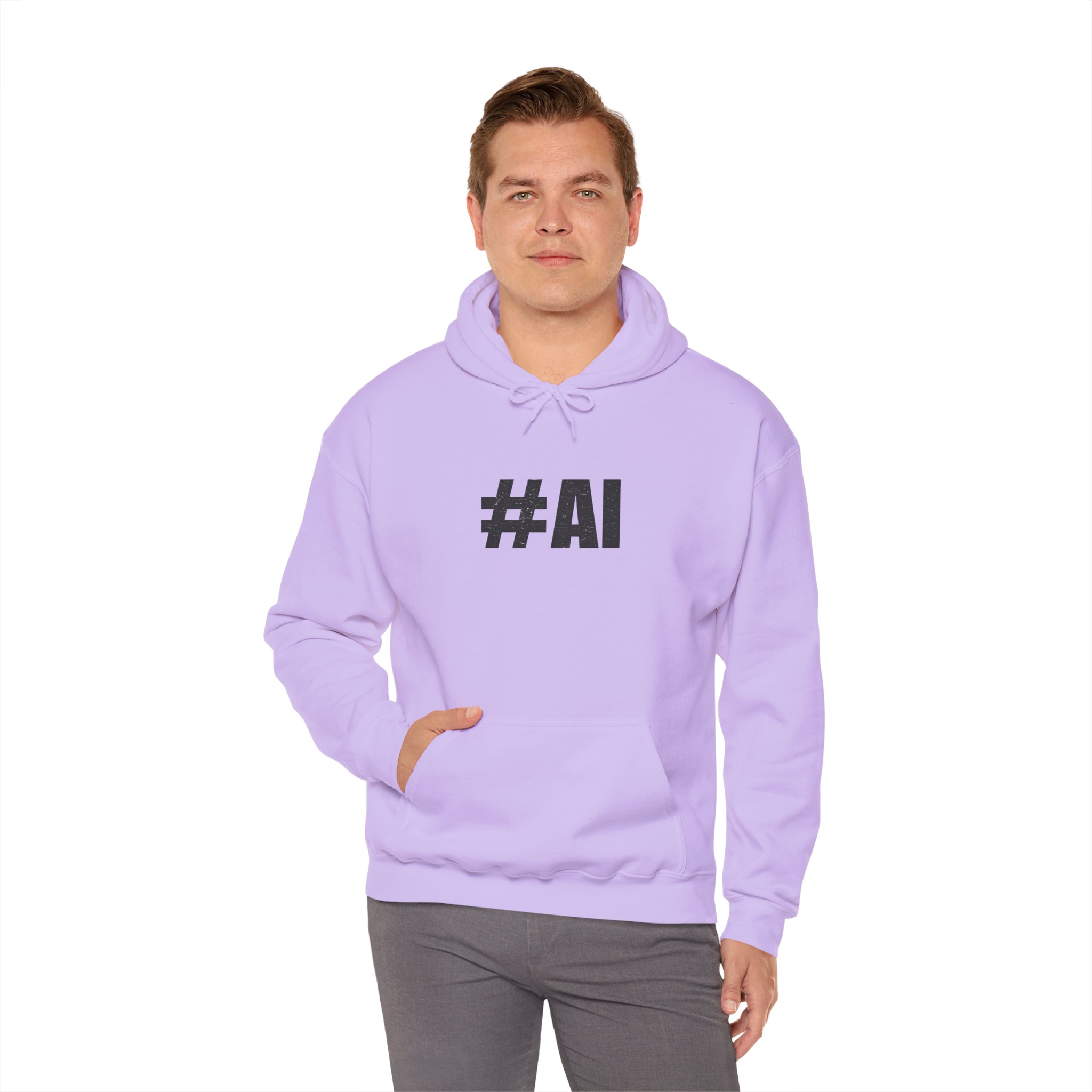 #AI Distressed Dark Minimalist Artificial Intelligence Pullover Hoodie - Image 93